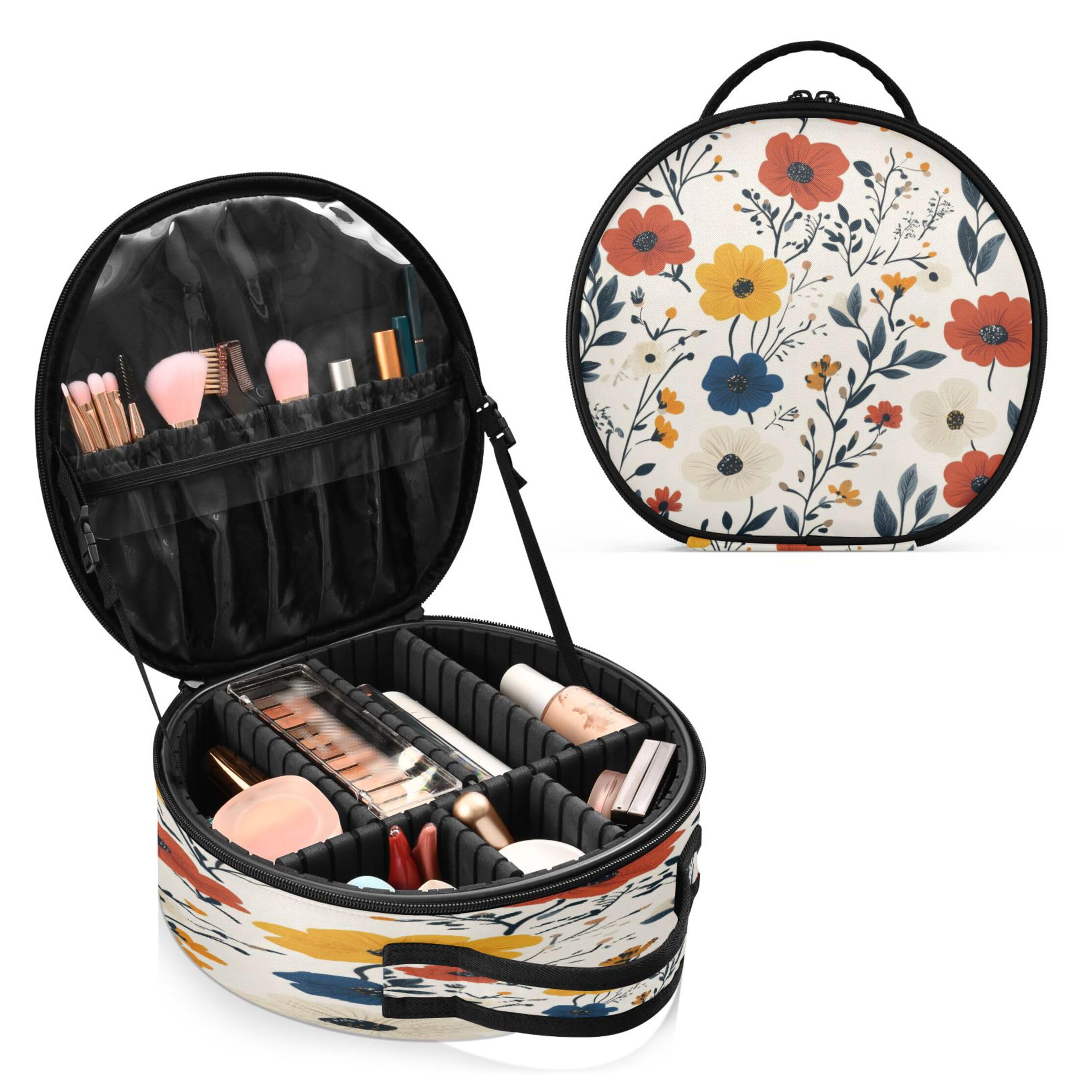 Takiito Flowers Travel Makeup Case Portable Makeup Box Artist Cosmetic Case Organizer With Adjustable Dividers