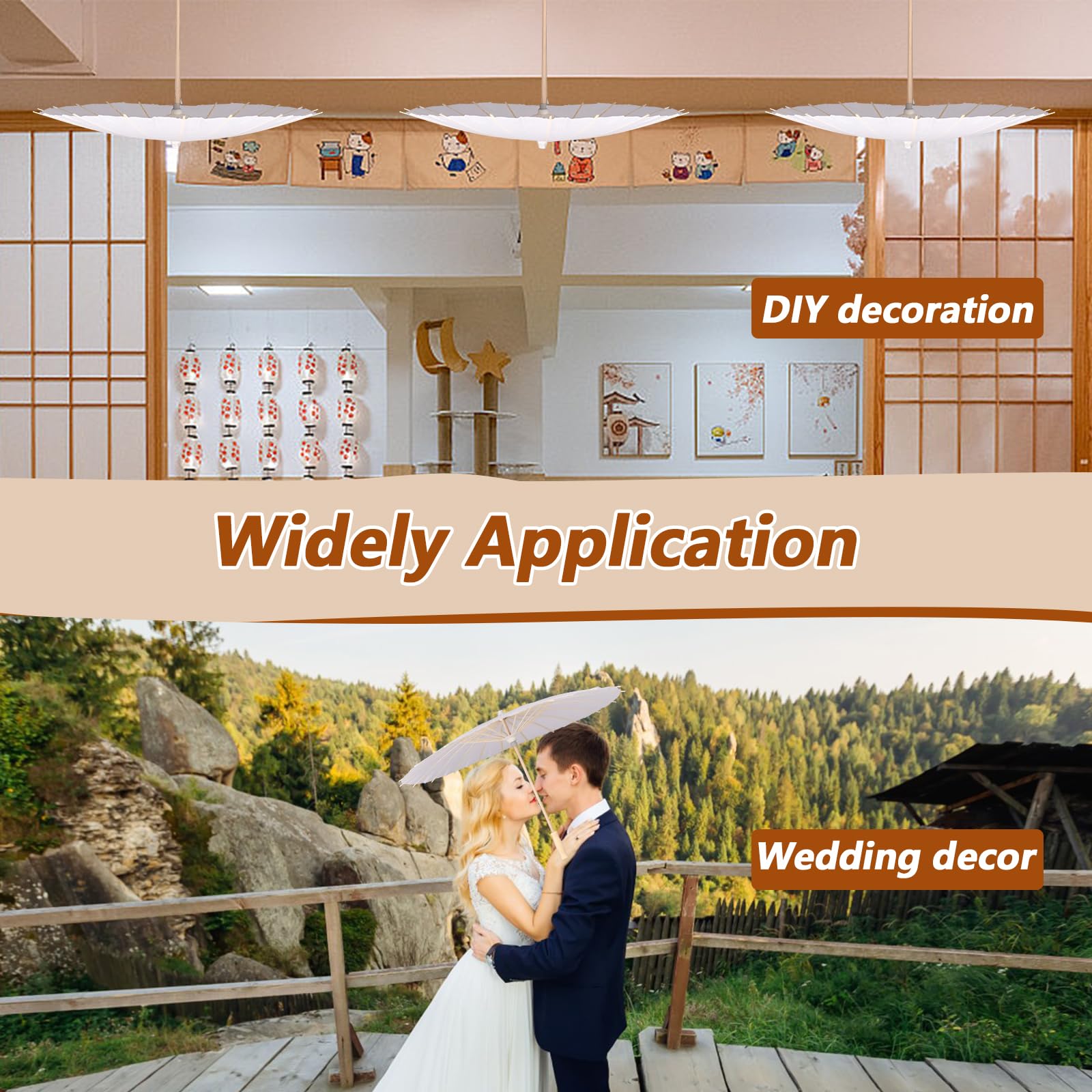 60cm Wedding Paper Parasol Umbrellas Set Thank You Cards White Drawstring Bag Favors Chinese Japanese Umbrella DIY Oiled Paper Painting Parasol for Photography Props Bridal Decor
