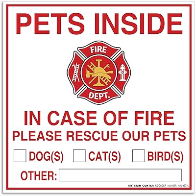 Pets Inside In Case of Fire Please Rescue Our Pets Sign, Dimne, Package 4 Mil Vinyl Decal Stickers USA Made by My Sign Center