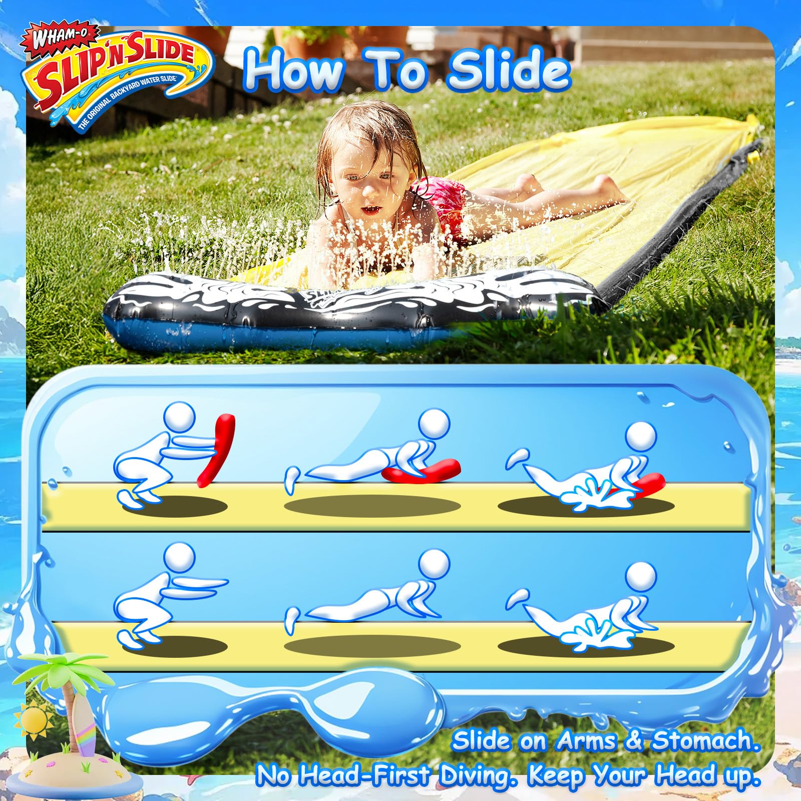 Wham-O Slip N Slide Wave Rider 548.64cm mit Boogie, Sommer-Outdoor-Spielzeug für Kinder von 5-12 Jahren, perfekt für Rasenpartys