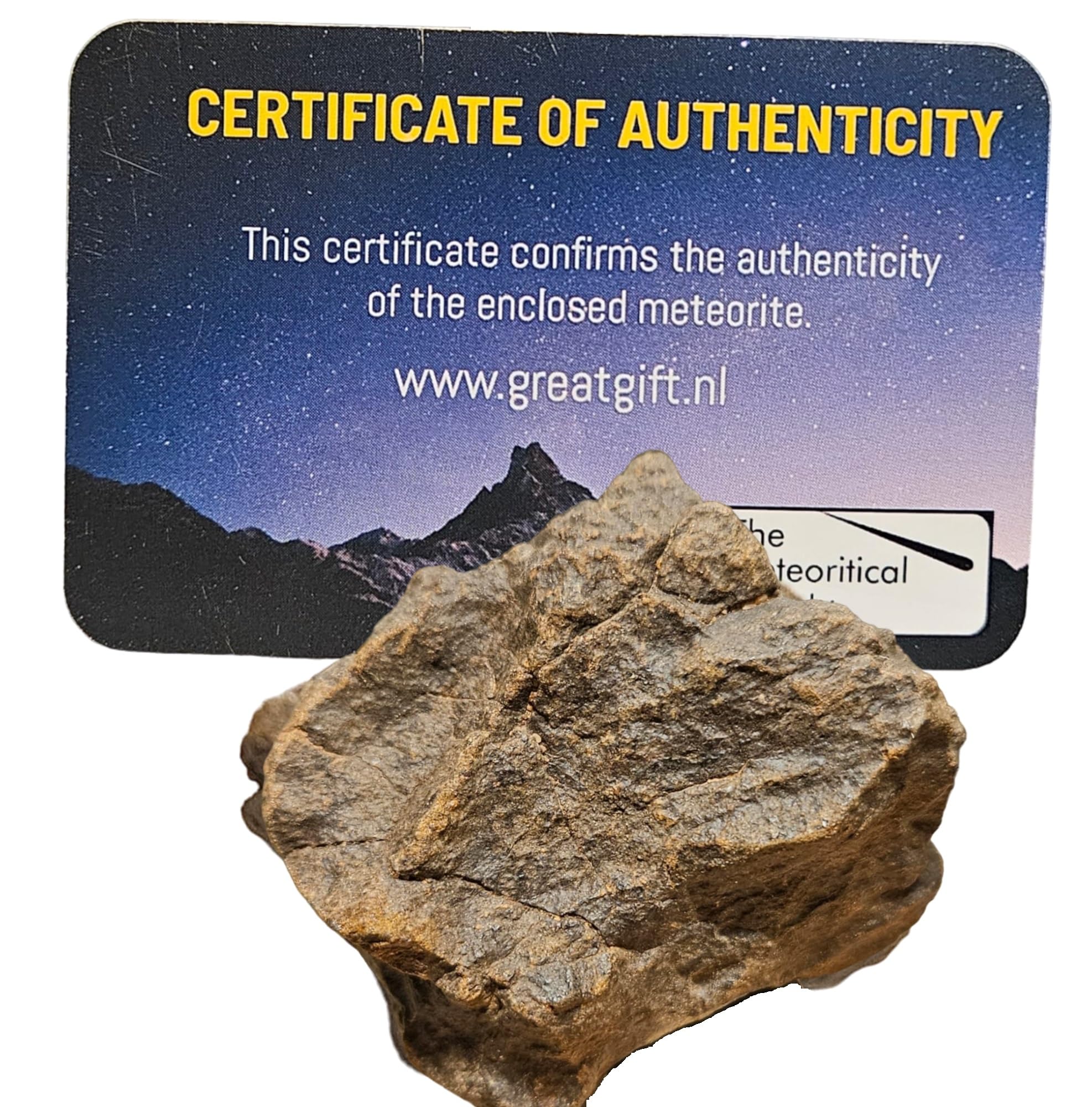 GreatGift Météorite sur support - Al Haggounia 001 - Avec certificat - Cadeau très spécial - Pierre spatiale - Pierre précieuse - Météorite, gg-3111