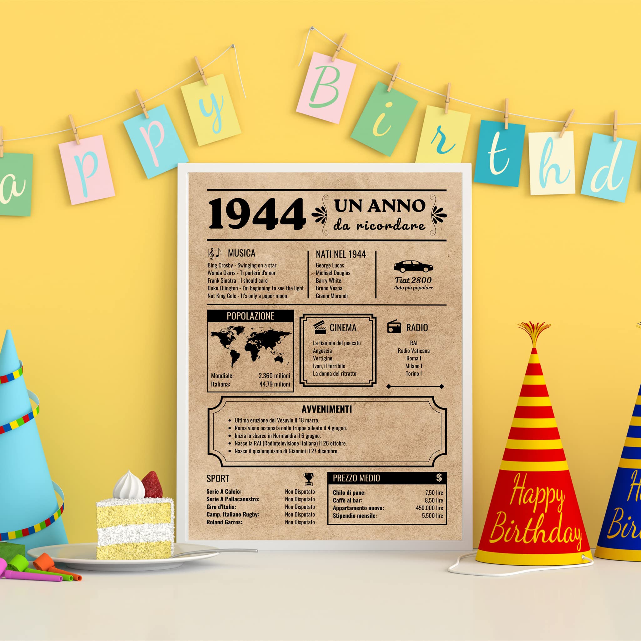 EQUIK PRODUCTS Biglietto Auguri Compleanno 1944 | Regalo Compleanno Originale | Giornale Vintage | Compleanno Uomo | Compleanno Donna | Decorazioni Feste (1944)