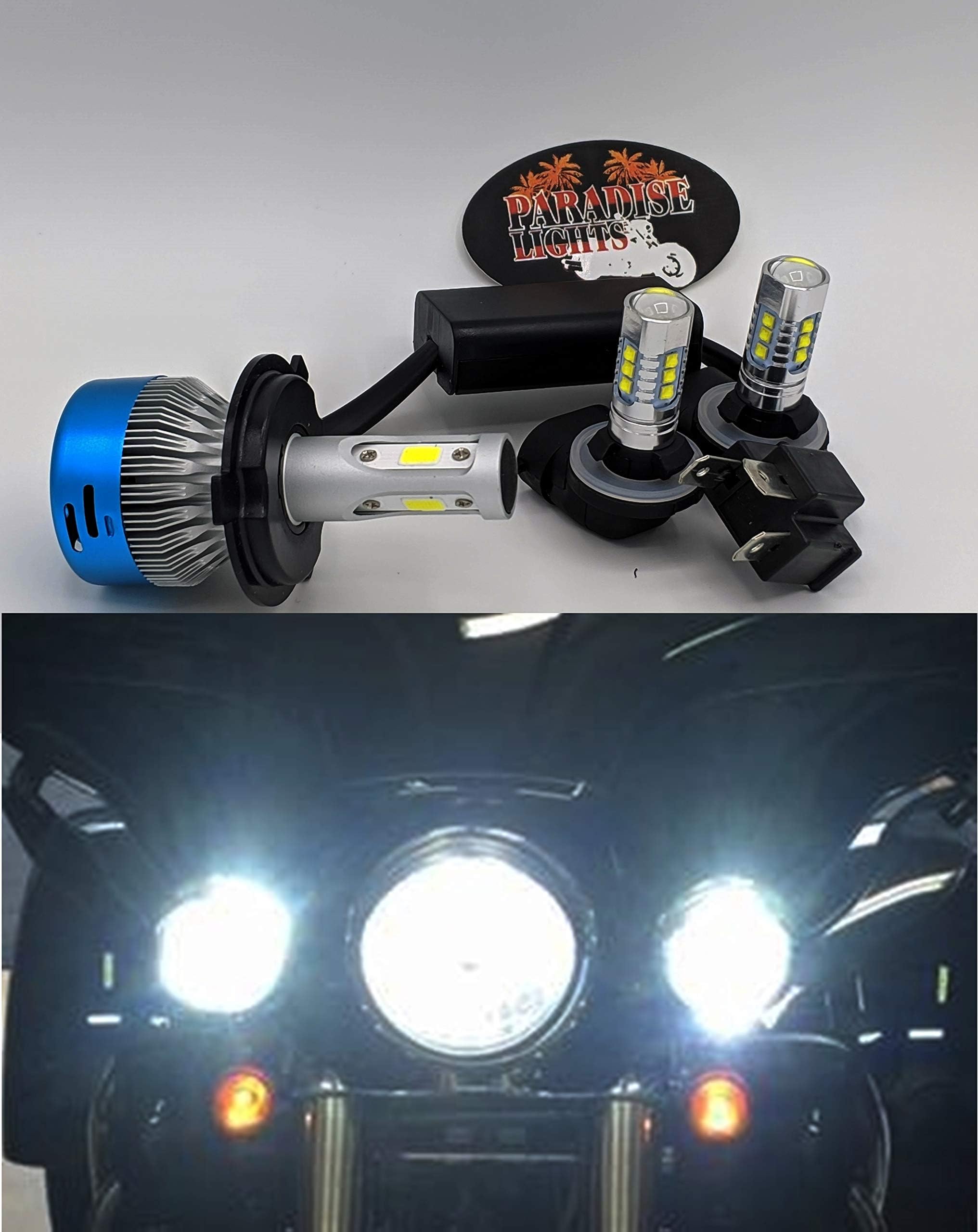 Birsppy 6200 Lumen 3 Piece Super Bright LED UpGrade Pack Harley Electra Glide, Ultra Classic, Heritage, Softail, FLH, FLHX, FLHRS, FLHTC, FLHTCU LED Complete 3 Bulb Set