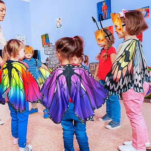 Miniatura 9 de D.Q.Z 6 piezas de alas de mariposa de hadas para niñas, disfraces de Halloween con diadema de antena, máscara de fiesta