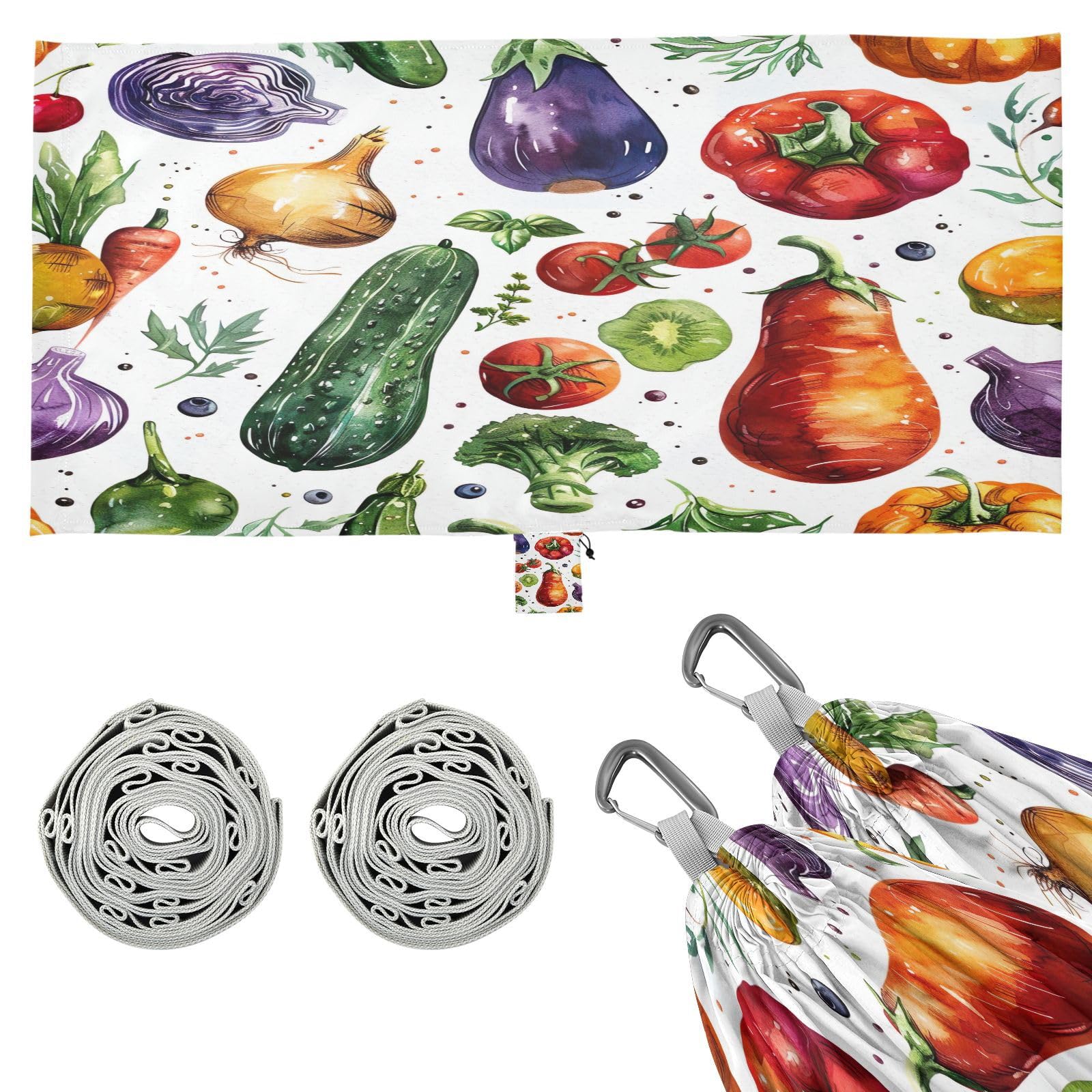 ATTX Watercolor Vegetables Camping Hammock - Lightweight & Portable Hammocks, Heavy Duty 330lbs Capacity for Indoor, Hiking, Backpacking, Travel, Backyard, Beach#524