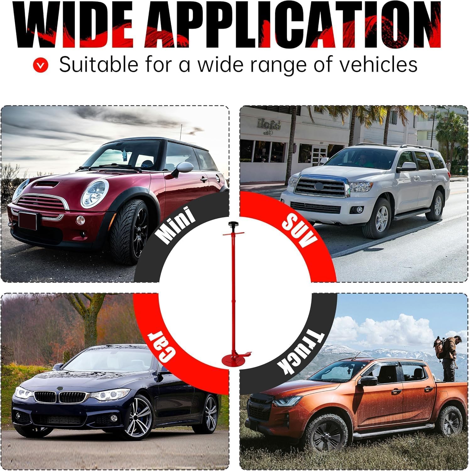 HECASA Universal Underhoist Jack Stand Lift 3/4 Ton Capacity Lifting from 64.5" - 84.5" Wide Diameter Base Under Hoist Lift Car Support Stand Engine Steel Powder Coated Red