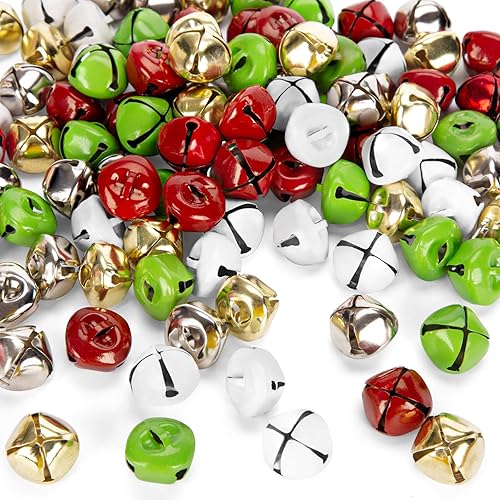 VGOODALL 100 cascabeles multicolores, campanas de metal de Navidad, campanas de manualidades para corona, proyectos de bricolaje, festivales,