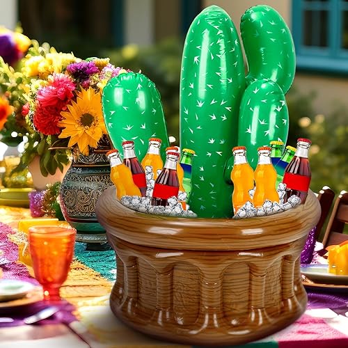 Miniatura 5 de Hiboom Paquete de 3 cactus inflables de 18 pulgadas, decoración de cactus para fiesta mexicana, decoración de fiesta temática de vaquero del