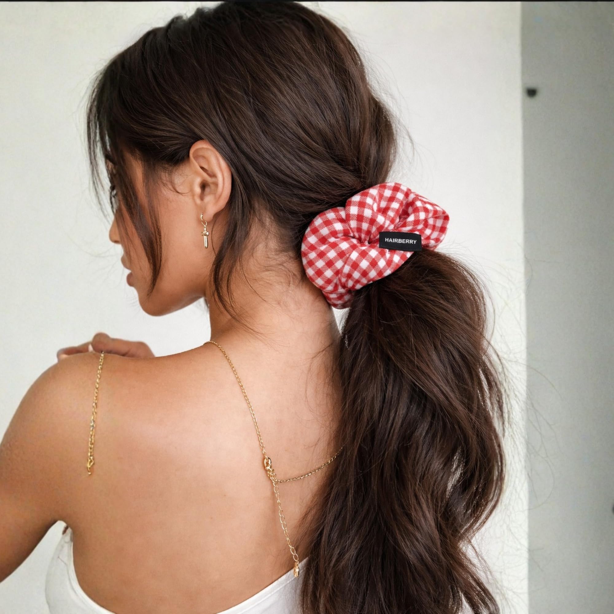 Red & White Checks Cotton Beautiful Hair Scrunchie For Girl Use for Collage & Casual Styling 4