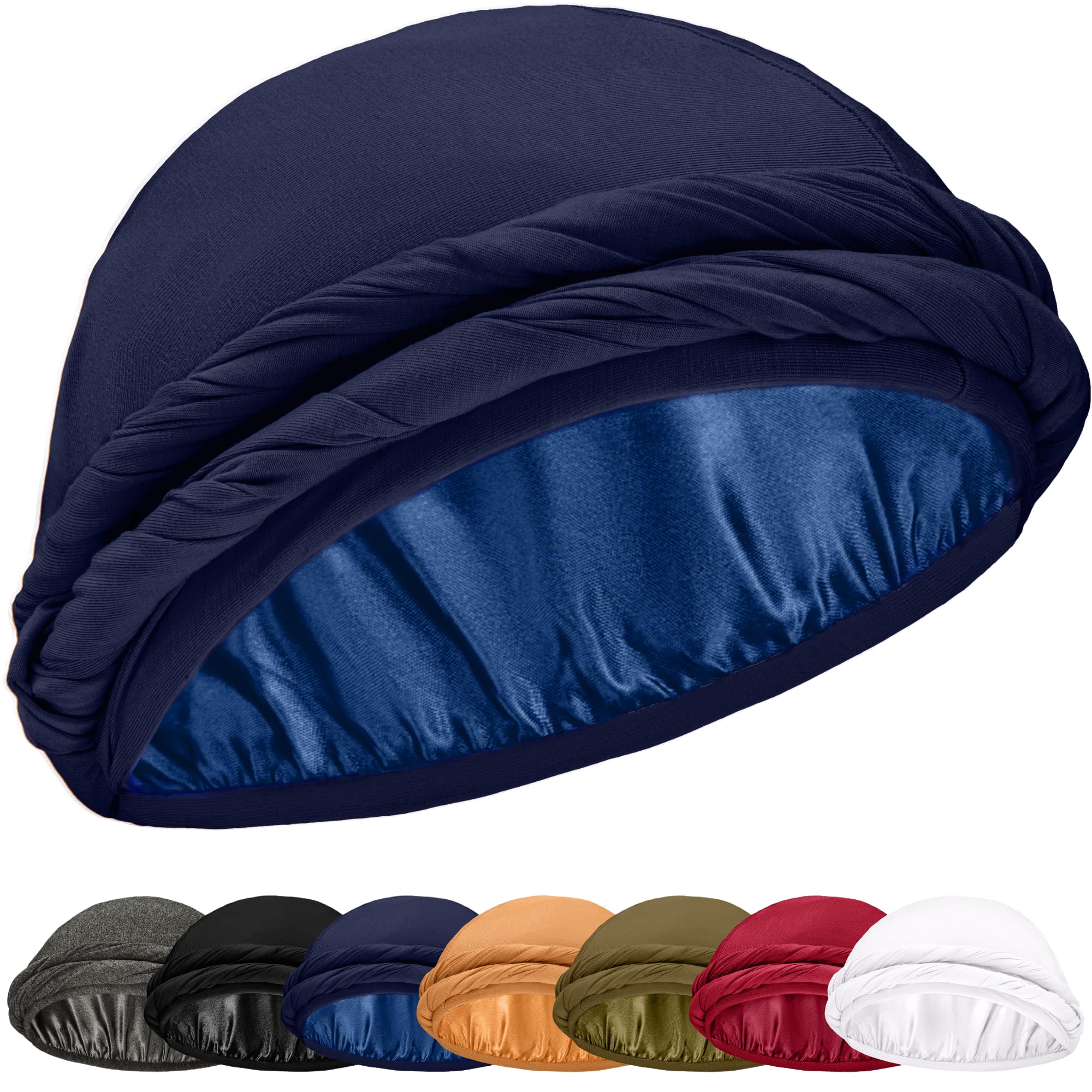 Silk Satin Lined Halo Turban Head Wrap Pre-Tied Skull Cap for Men and Women Sleeping Bonnet Hair Cover Chemo Hair Loss Hat