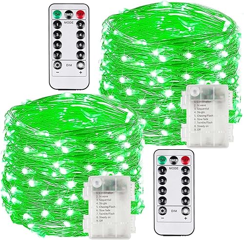 Miniatura 51 de Paquete de 2 series de 60 luces LED, con forma de bellota, funcionan con pilas, 20 pies, control remoto, impermeables, 8 modos, decoración de otoño