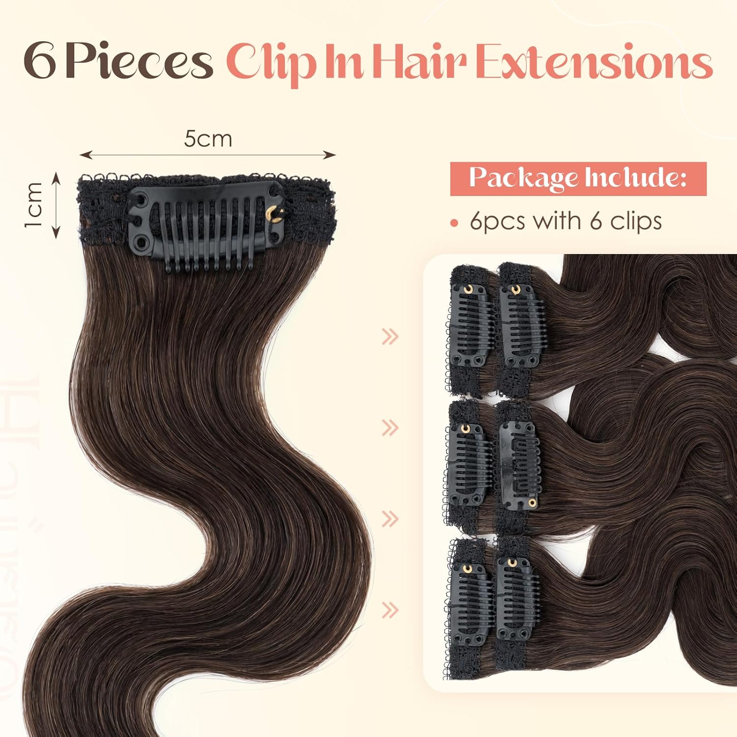Hairro Body Wave Hair Extensions Clip Ins Real Human Hair 6PCS Remy Mini Short Clip On Hairpin Hairpieces For Women 31g 10 Inch #2R Dark Brown