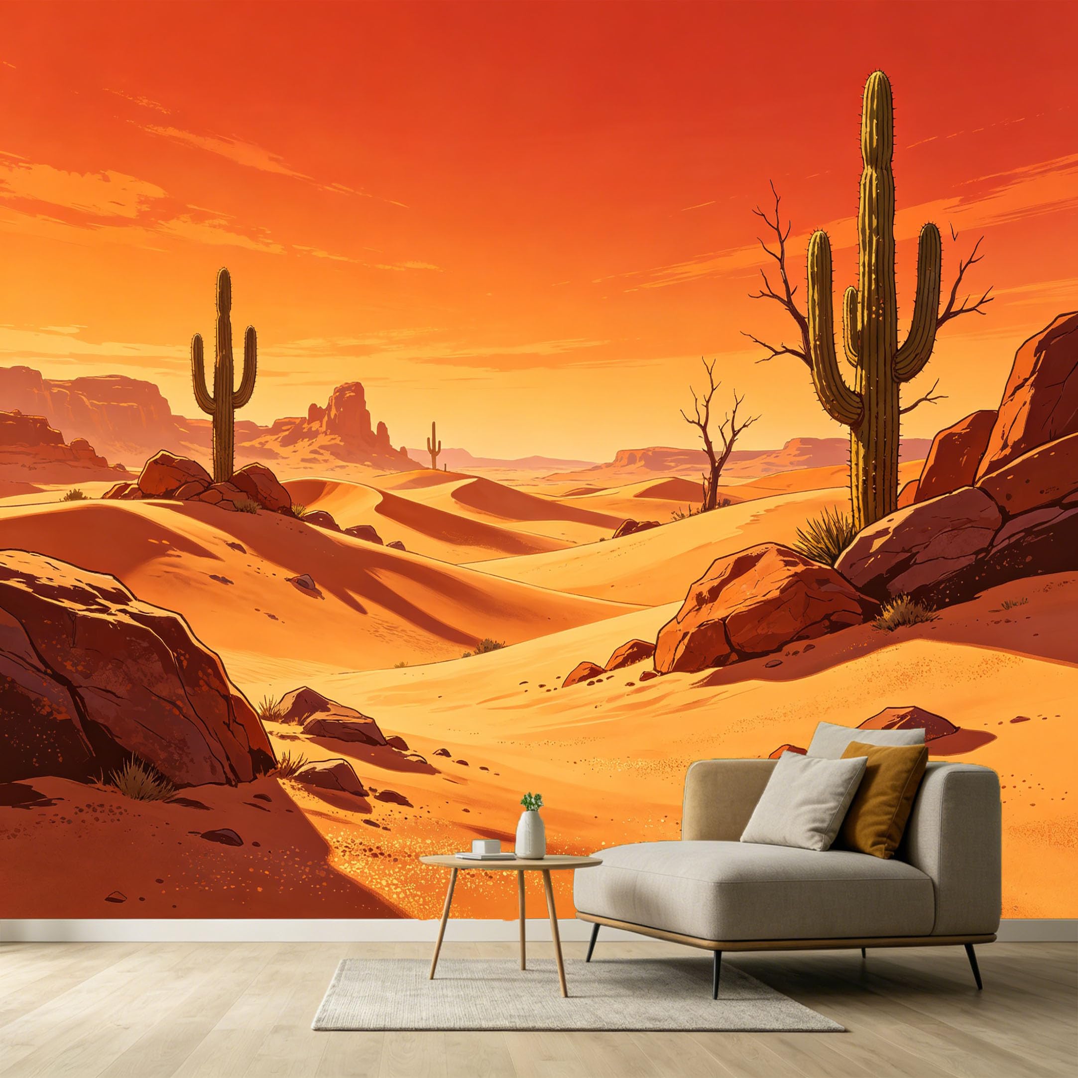 Custom Size Wall Murals Western Desert Landscape Saguaro Cactus Sunset Rocks SelfAdhesive Wall Fabric Removable Large Wallpaper Photo for Living Room