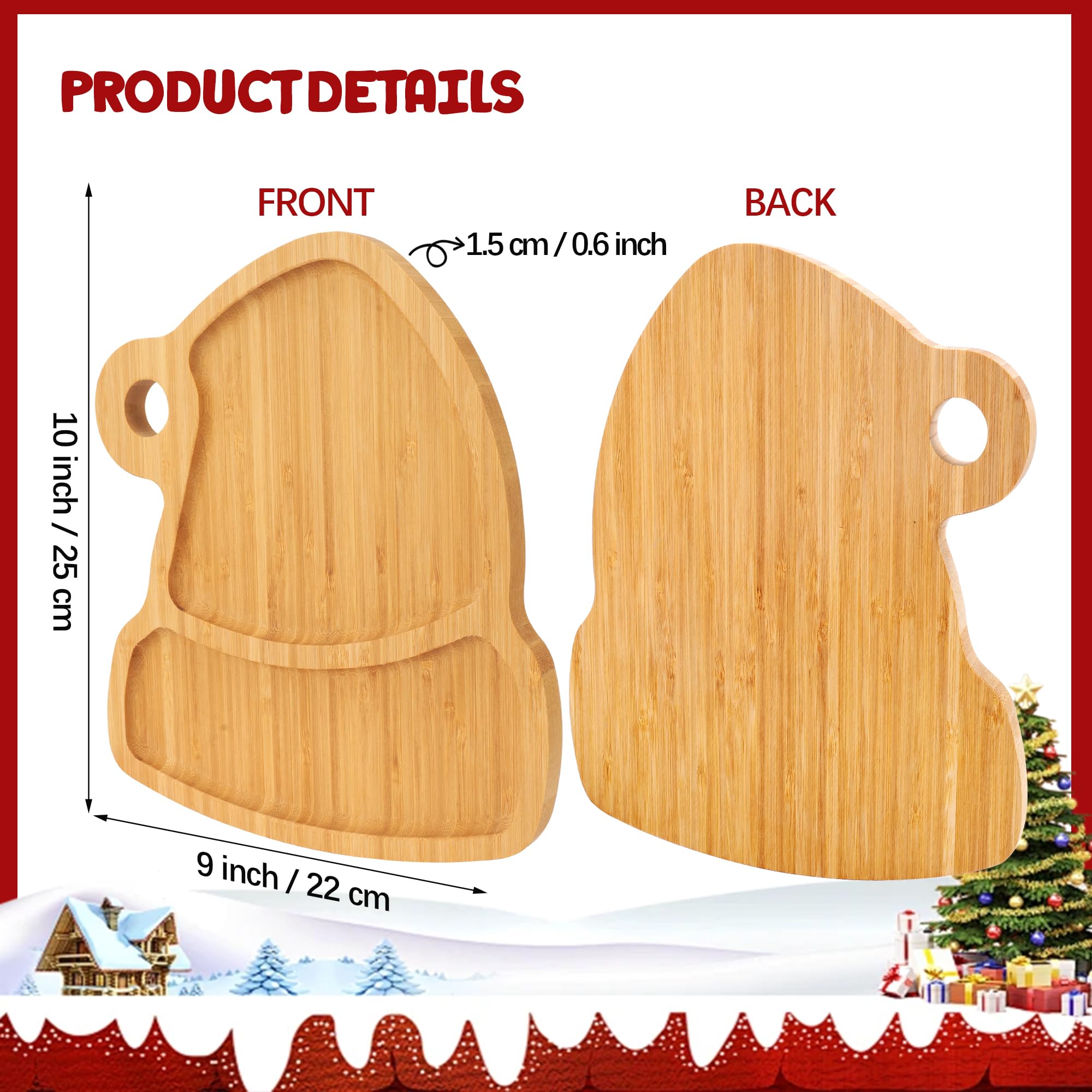 Piccolo Vassoio Natalizio in Bambù a Forma di Cappello di Natale – Piatto da Portata per Biscotti, Dolci e Decorazioni Festive