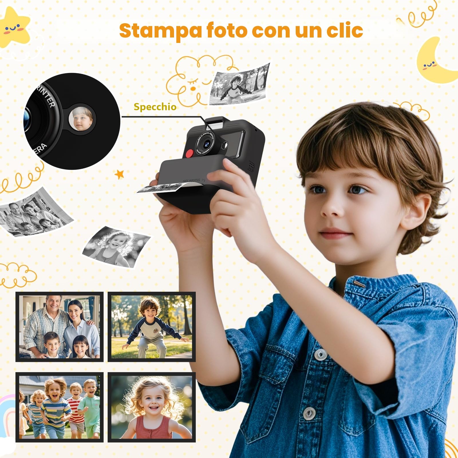 CAMCLID Macchina Fotografica Istantanea Bambini 48MP 2,5 UHD 3,0 Pollici con Scheda 32GB Nero