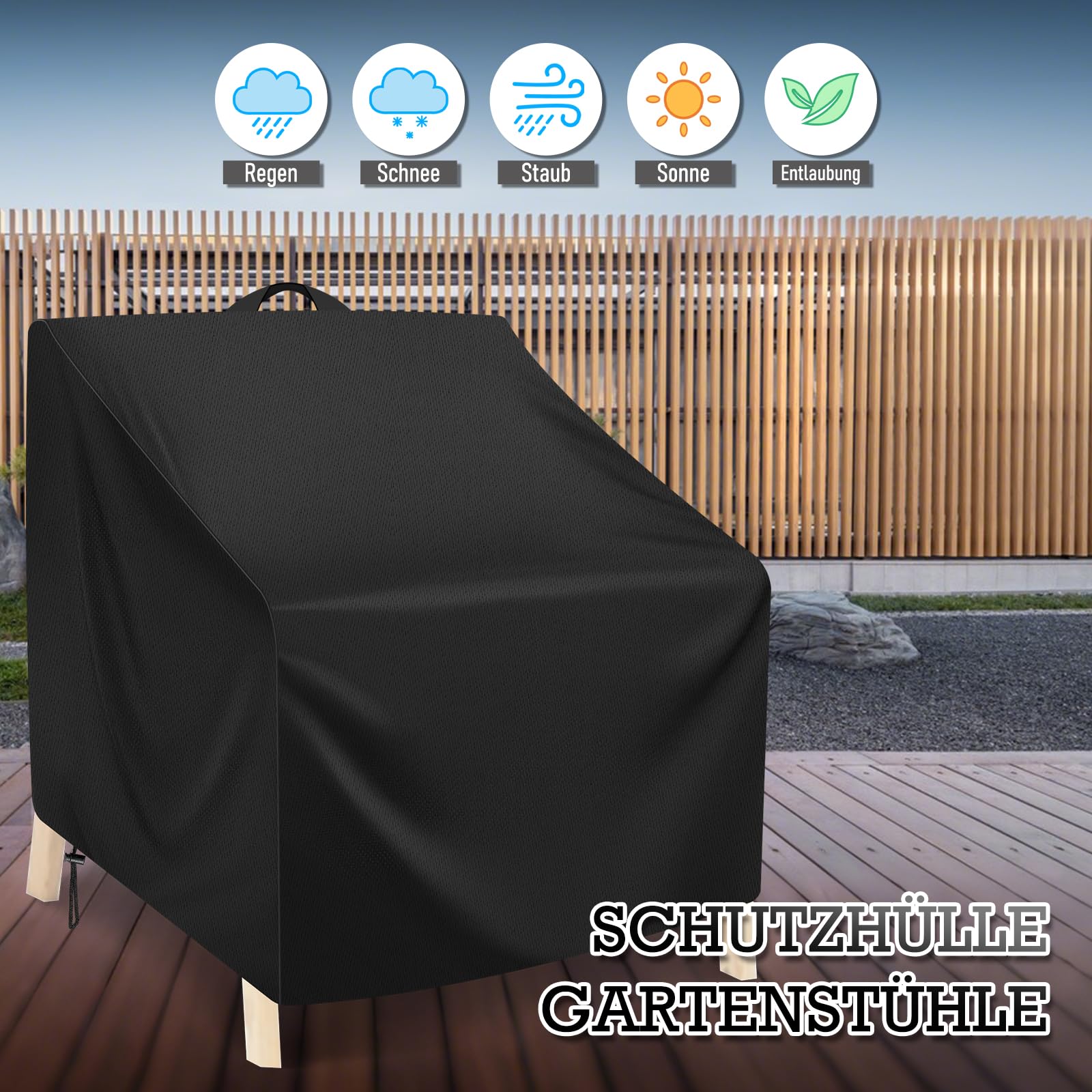 Schutzhülle Gartenstühle, L102 x W109 x H124cm, 420D Oxford Wasserdicht Gartenstuhl Abdeckung, Anti-UV Gartensessel Stapelstühle Abdeckplane für Sessel, Balkonstühle, Loungesessel