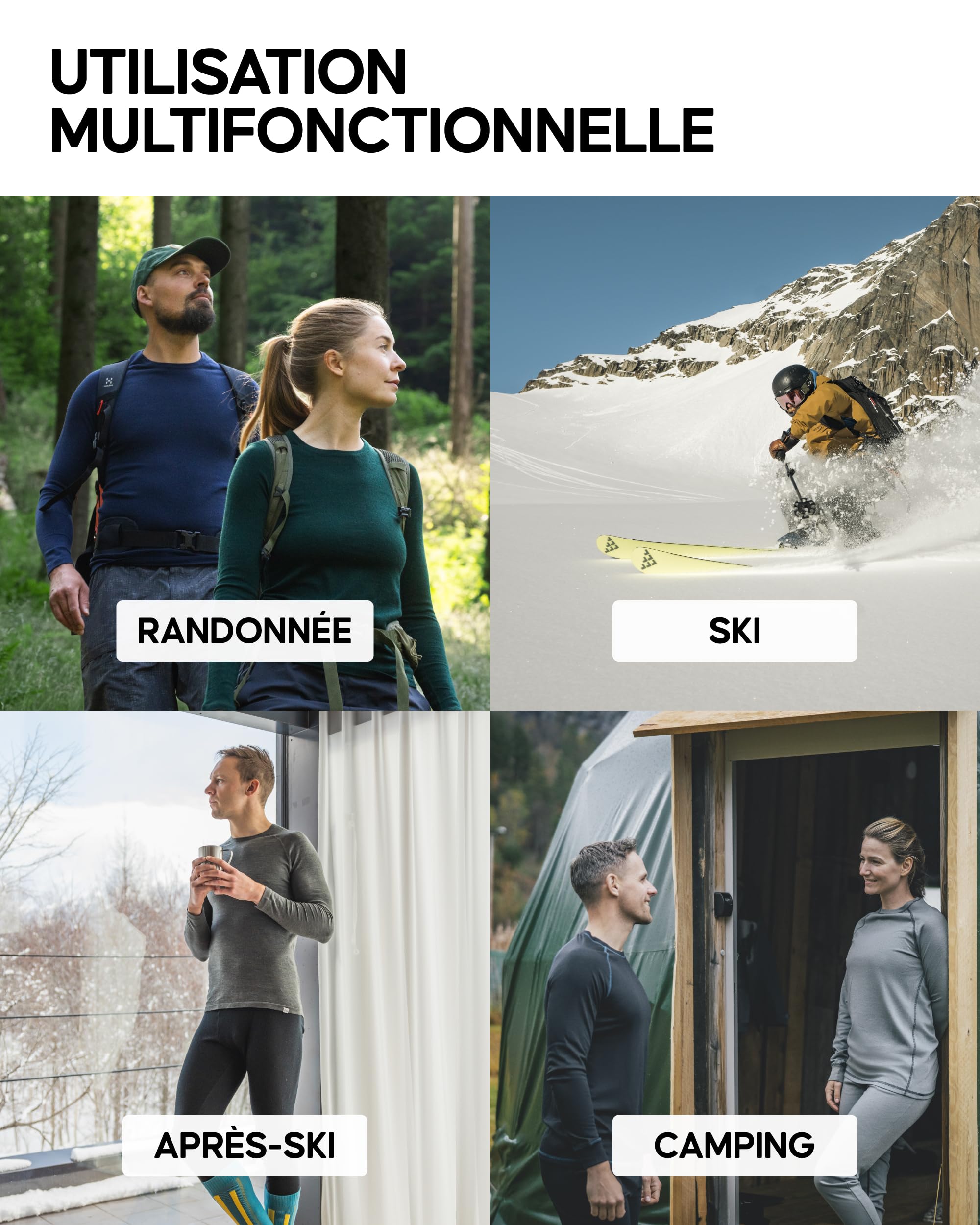 DANISH ENDURANCE sous-Vêtements Thermiques en Laine Mérinos, Ensemble de Couches de Base (Haut et Bas) sous-Vêtements pour Hommes, Vêtements Thermiques