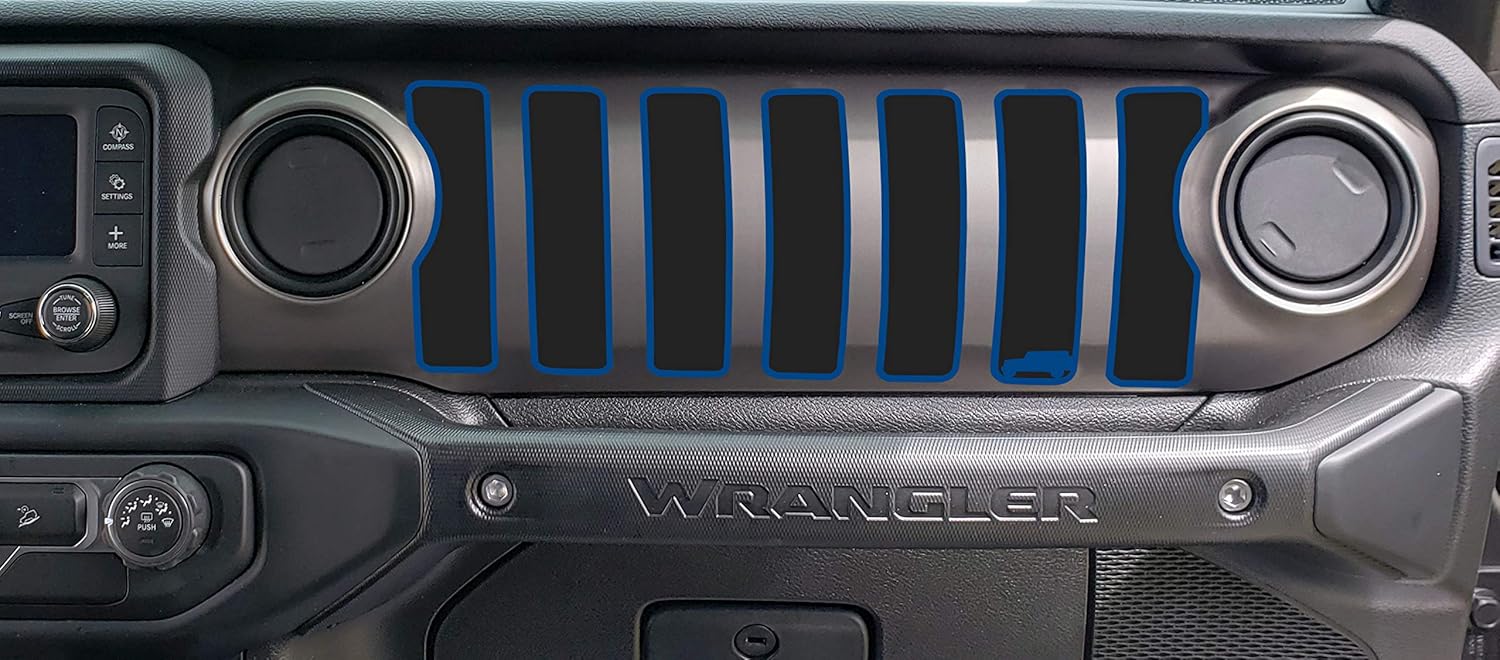 Tower Decals Matte Black/Blue 4 Door Dash Grill Decal Fits: 2018 & up Jeep Wrangler JL JT Sport Moab Sahara Altitude 0464