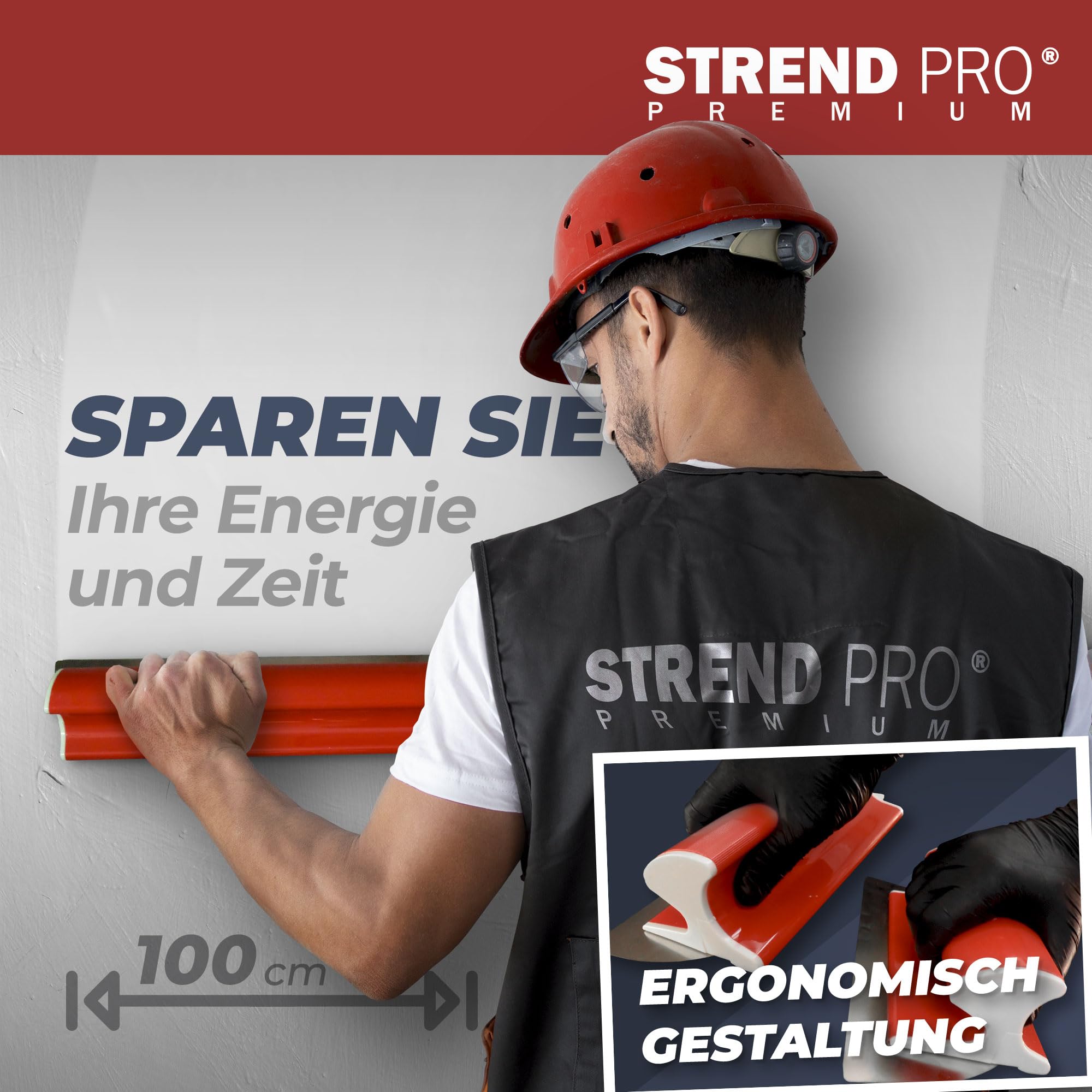 STREND PRO Spatola per Superfici 100 cm PREMIUM con Impugnatura Z | PROFI Set di Spatole per Muro a Secco e Stucchi | Anello in Acciaio Inossidabile Antiruggine 0,3 mm | Spatola Lisciante,per Rasatura