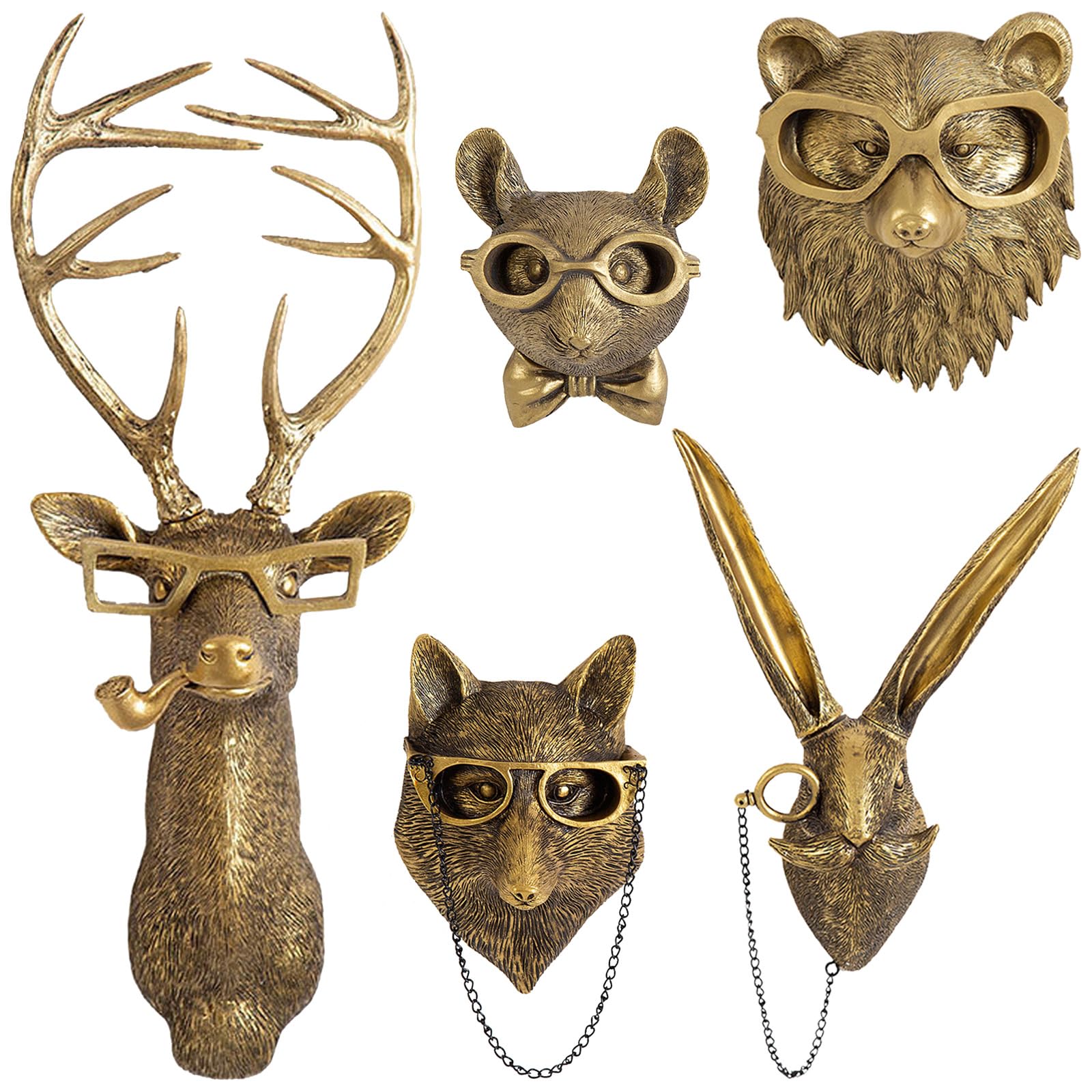 GUASDIE 3D Head Wall Mount Ornament Deer Decor Rabbit Ornaments Animal Head Wall Sculptures Modern Art Statue Animal Heads Resin Home Accessories Wall Decorations for Living Room to Hang Ornaments