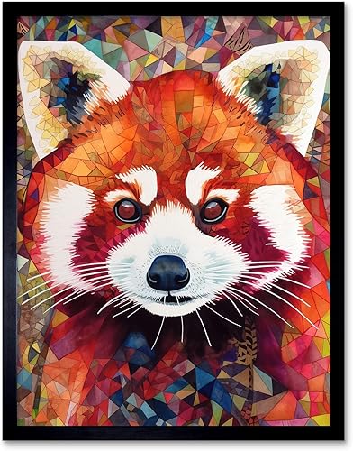 Miniatura 7 de Red Panda Portrait Multicoloured Folk Art Art Print Framed Poster Wall Decor 12x16 inch