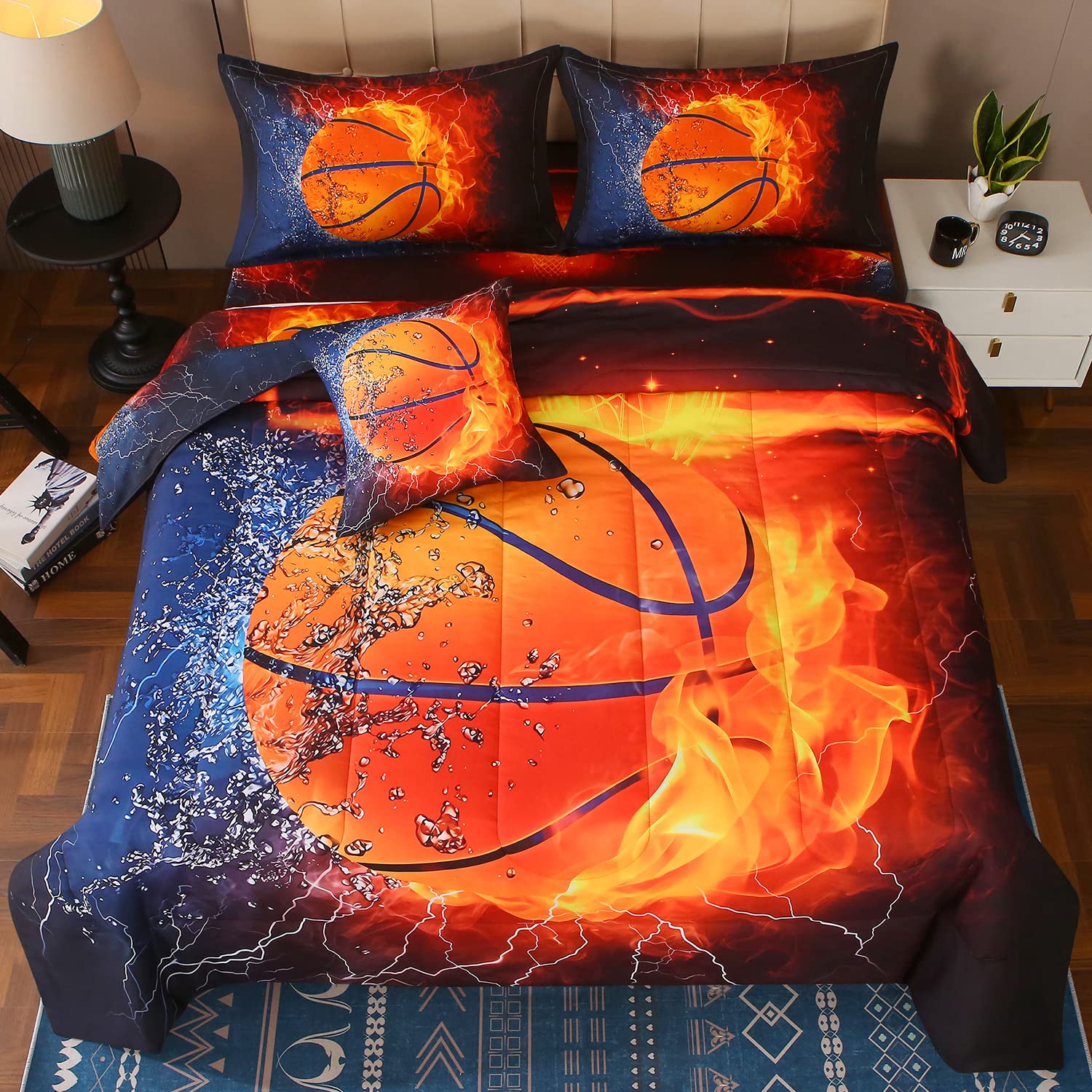 JQinHome Queen Basketball and Fire Bedding Set for Boys 6