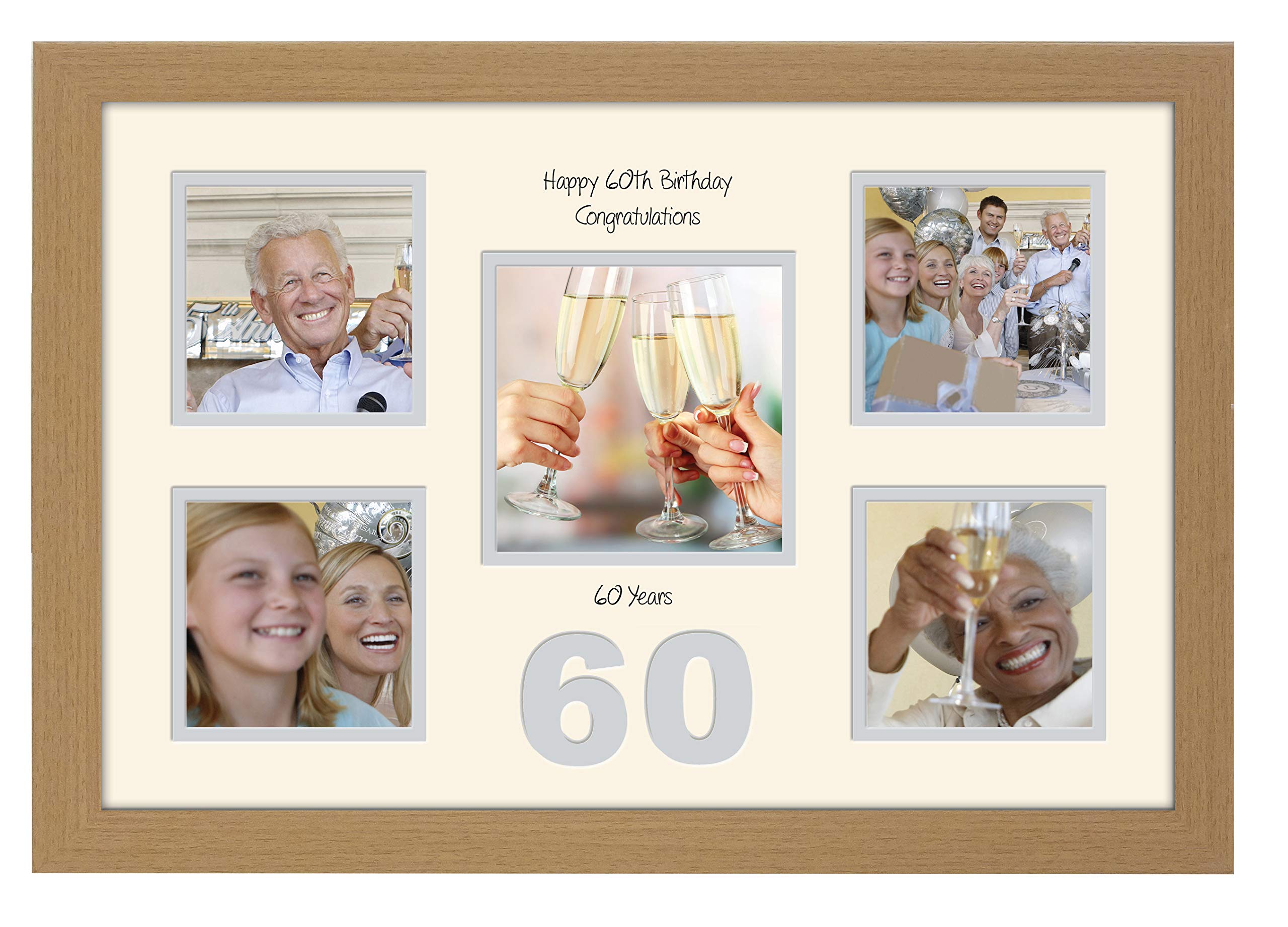 Photos In A Word Oak Finish Frame Cream Mount Grey Inside 60Th Birthday Photo Frame 4"X4" X4 And 5"X5" Photo 969D (Oak Finish Frame Cream Mount Grey Inside)