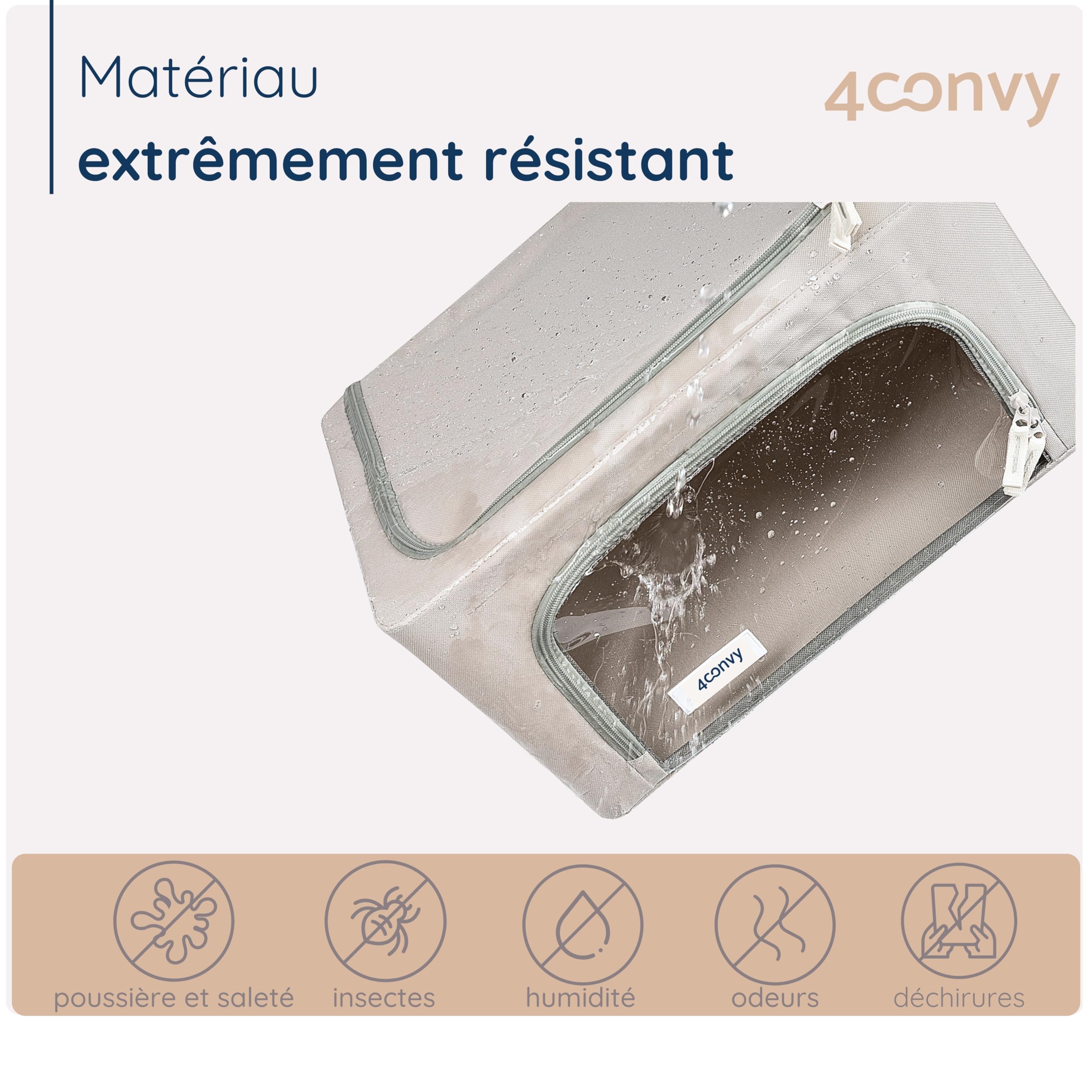 4CONVY Sac de Rangement Vêtements avec Fermeture Éclair - [2024 MATÉRIAU AMÉLIORÉ] Housse de Rangement pour Couette, Draps - Stable – Boîtes de Rangement Vêtements Empilables - 2x66L