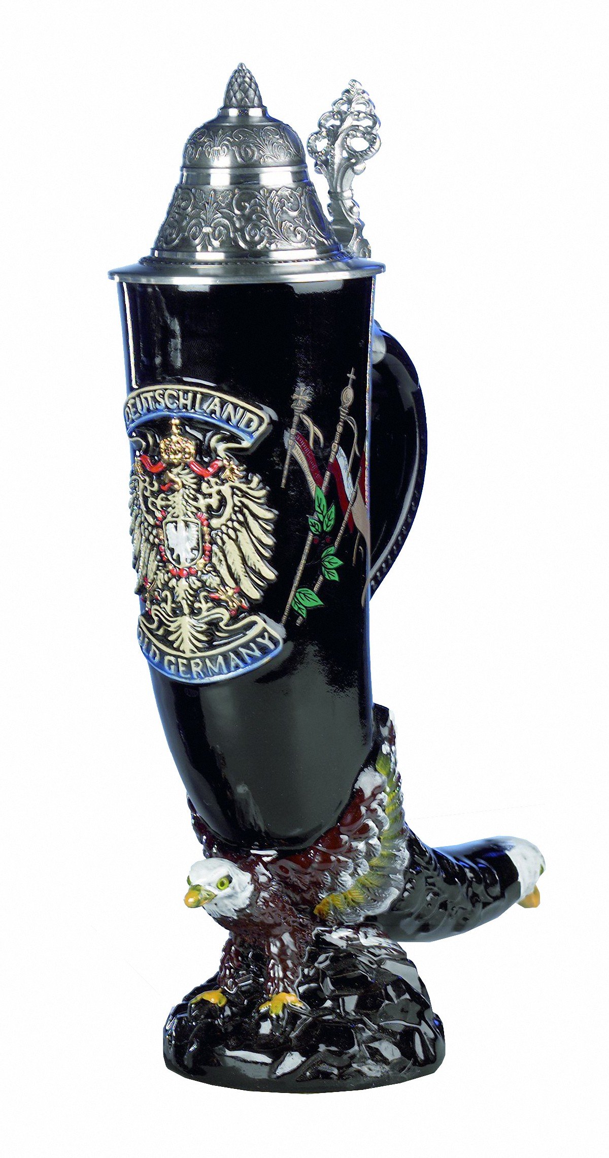 German Beer Stein eagle horn Deutschland 0.75 liter tankard, beer mug KI 1027 0,75L