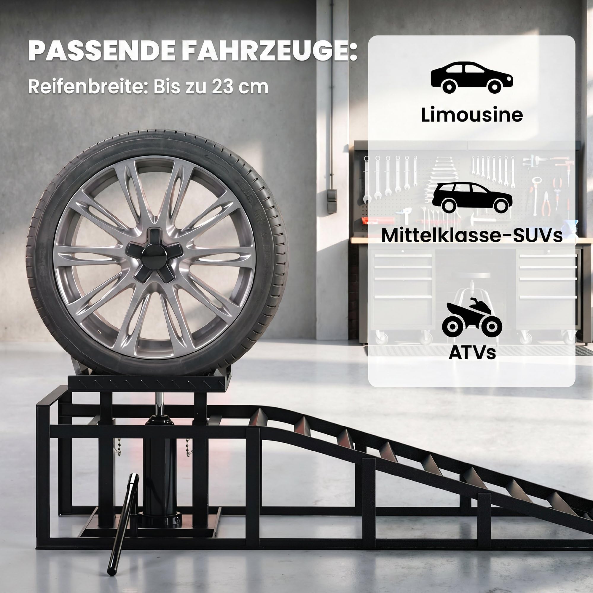 HOMCOM Zestaw 2 hydraulicznych ramp najazdowych z regulacją wysokości, 3 t, kolor czarny | Rampa progowa, rampa do krawężnika wykonana z metalu, do opon do 23 cm, wymiana oleju