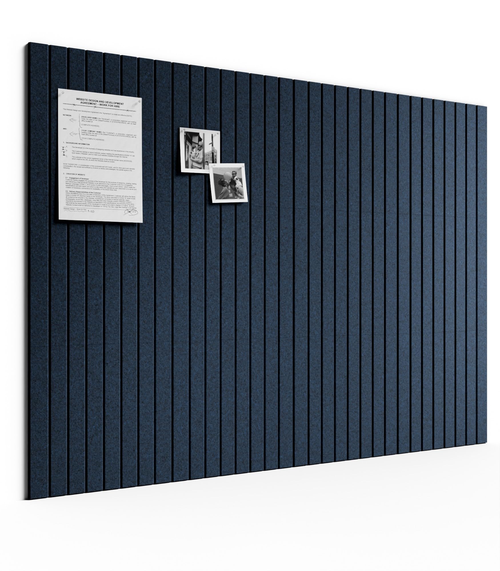 Bumusty Large Cork Board Alternative-48 x 36" Felt Bulletin Board Tiles, with 30 Pushpins, 70 Adhesive Tabs, 12-Pack Slat Wall Paneling, Cork Boards for Office Push Pin Board Felt Board-Carbon Blue