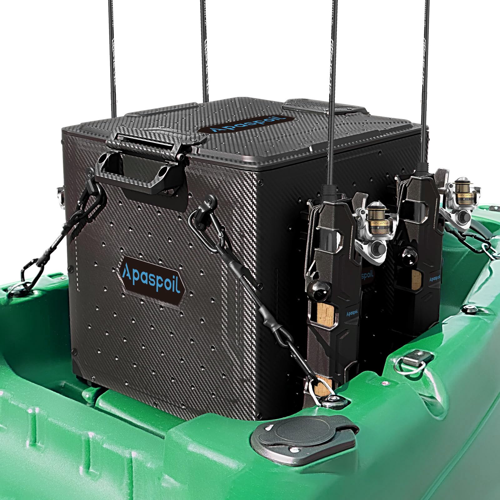 Kayak Fishing Crate with 4 Rod Holders,13"x13" Kayak Tackle Storage Box