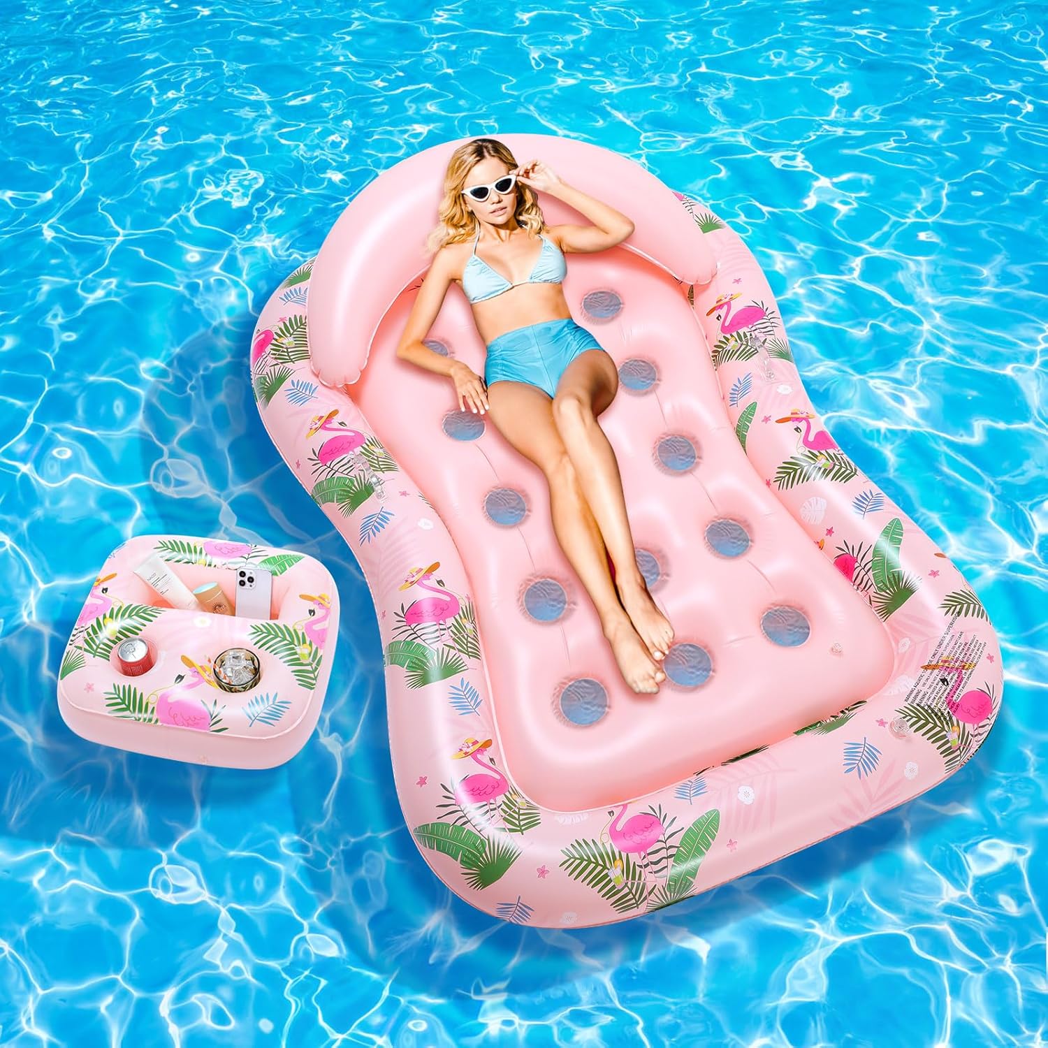 MoKo Inflatable Pool Floats Adult-Water Lounge with Detachable Headrest & Cup Holders Pool Lounger Float Raft Swimming Pool Floaties Toys for Party Lake Summer Beach Outdoor