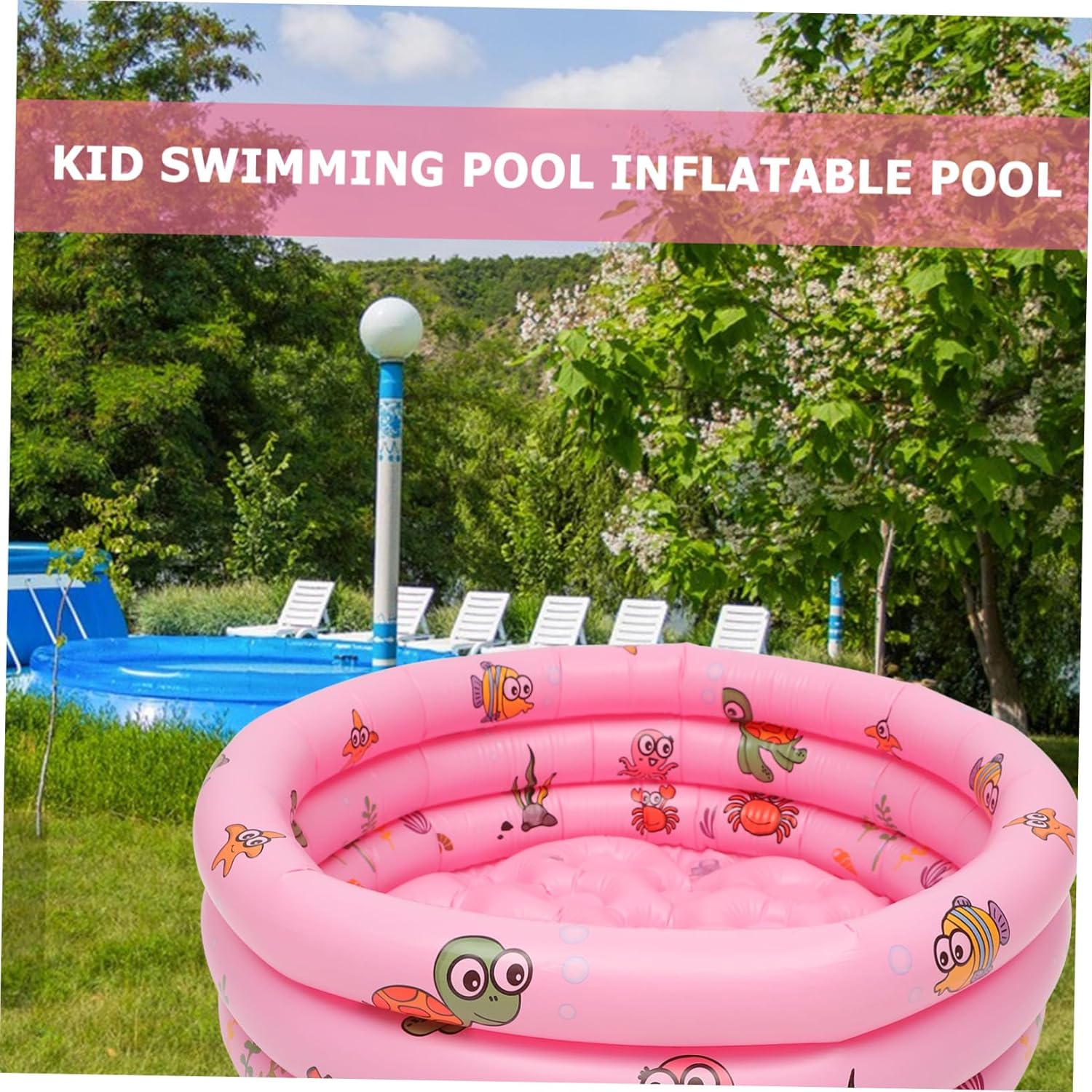 23pcs Inflatable Swimming Pool for Air Pump and Repair Kit PVC Material Floating Ocean Ball Design Pink Multifunctional Bathtub for Summer Cooling and Outdoor Fun