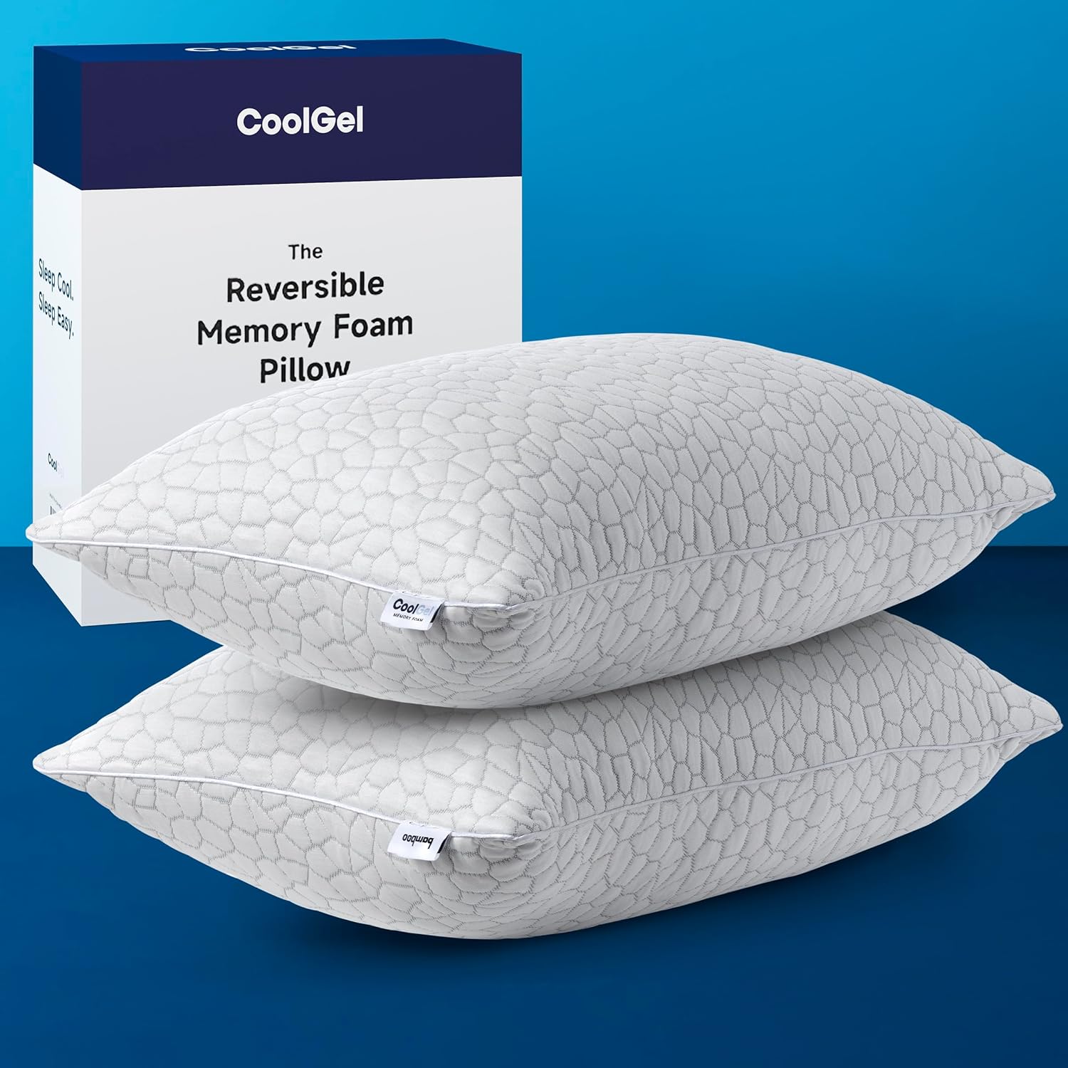 Cool Gel Cooling Pillow for Hot Sleepers - Standard Size Set of 2 Shredded Memory Foam Pillows for Sleeping - Adjustable Neck & Shoulder Support, Reversible Cover, Hypoallergenic & Breathable