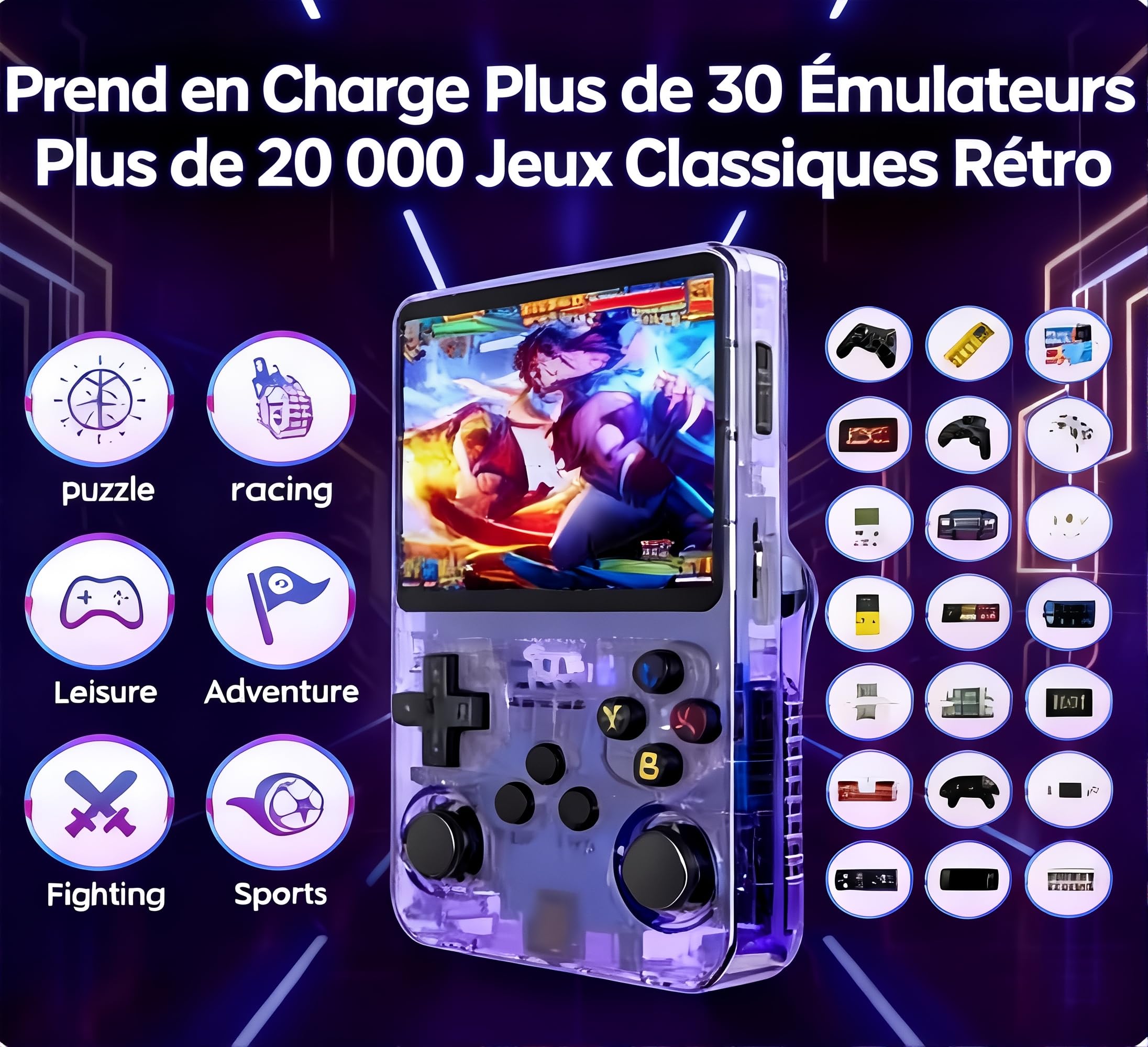 Console de Jeux Rétro R36S, Écran IPS 3.5", 128 Go, 40000+ Jeux Préinstallés, Système Open Source, Double Joystick, Batterie 3500mAh, Portable pour Adulte & Enfant (Transparente)