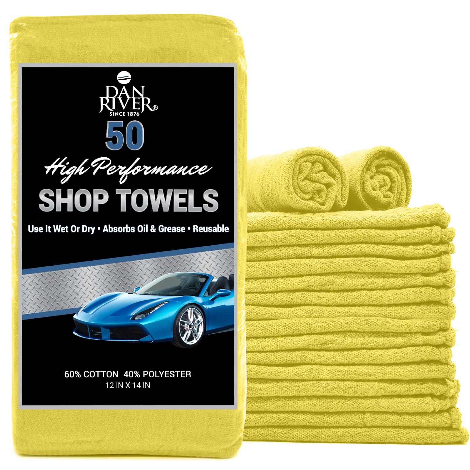 DAN RIVER Shop Towels 12x14 inc 50 Pack Yellow Terry Cloth Rags