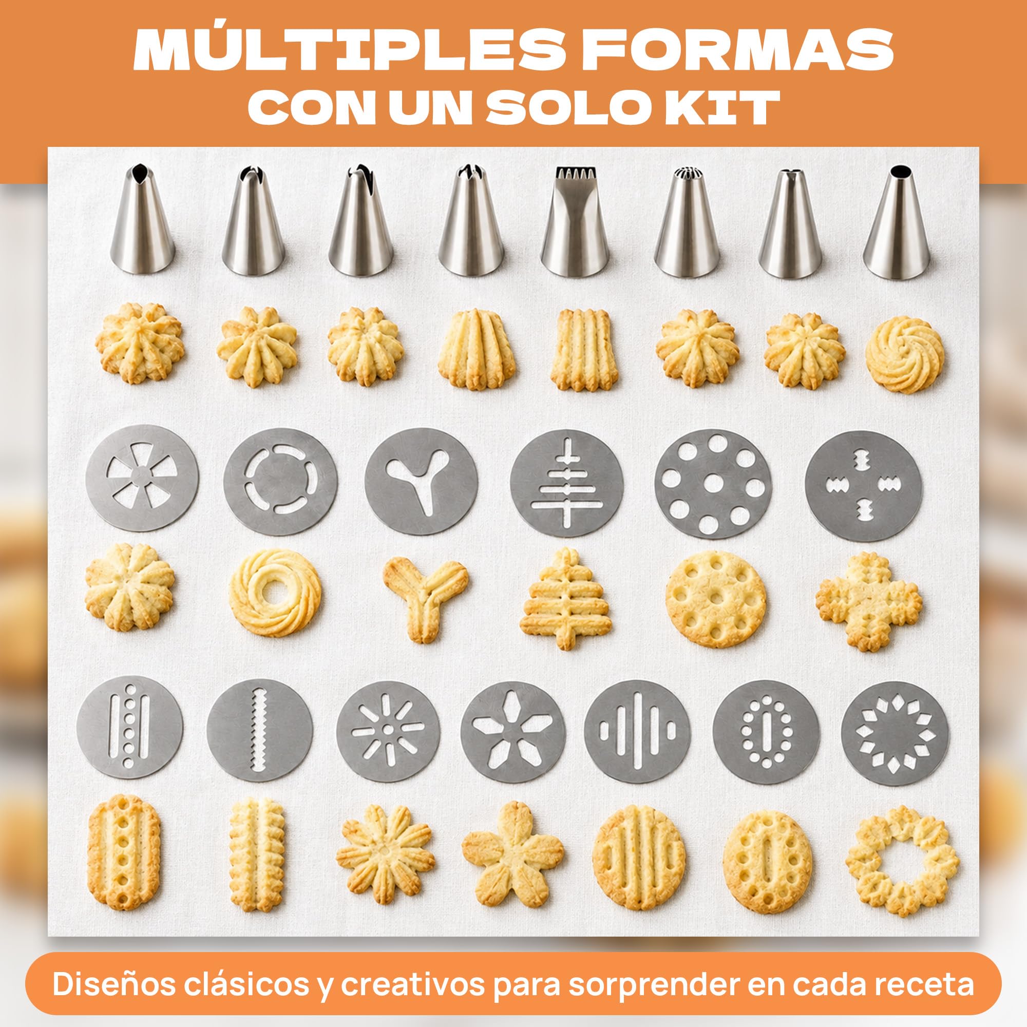Máquina de Churros Manual y Galletera de Acero Inoxidable 304, Kit Churrera con Manga Pastelera y Accesorios para Hacer Churros, Porras y Galletas Caseras