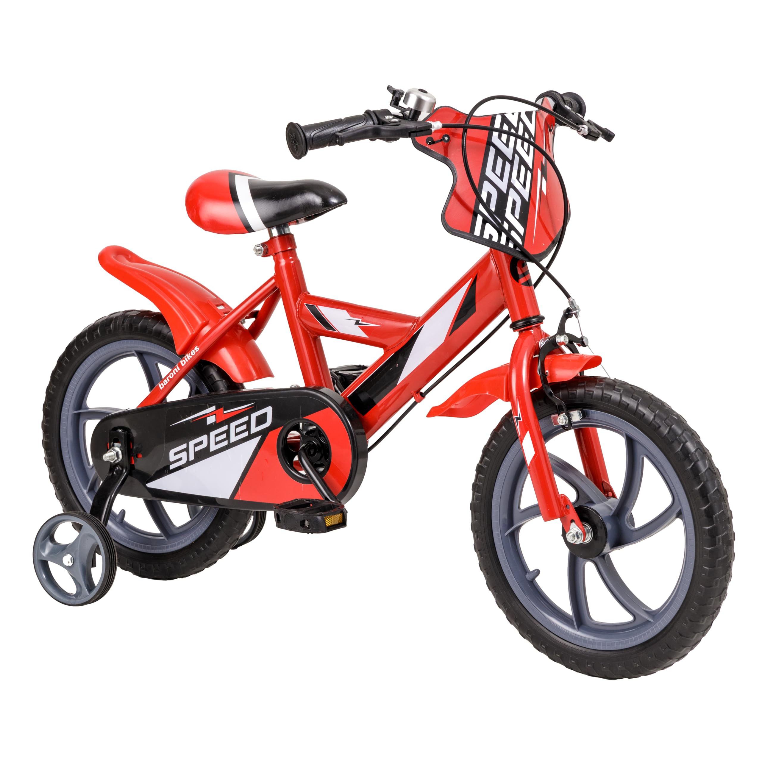 Baroni Toys Bicicleta roja para niño con ruedas incluidas, bicicleta deportiva para niños de acero, bicicleta para niños de 4 a 7 años, talla 12, 14 y 16 pulgadas