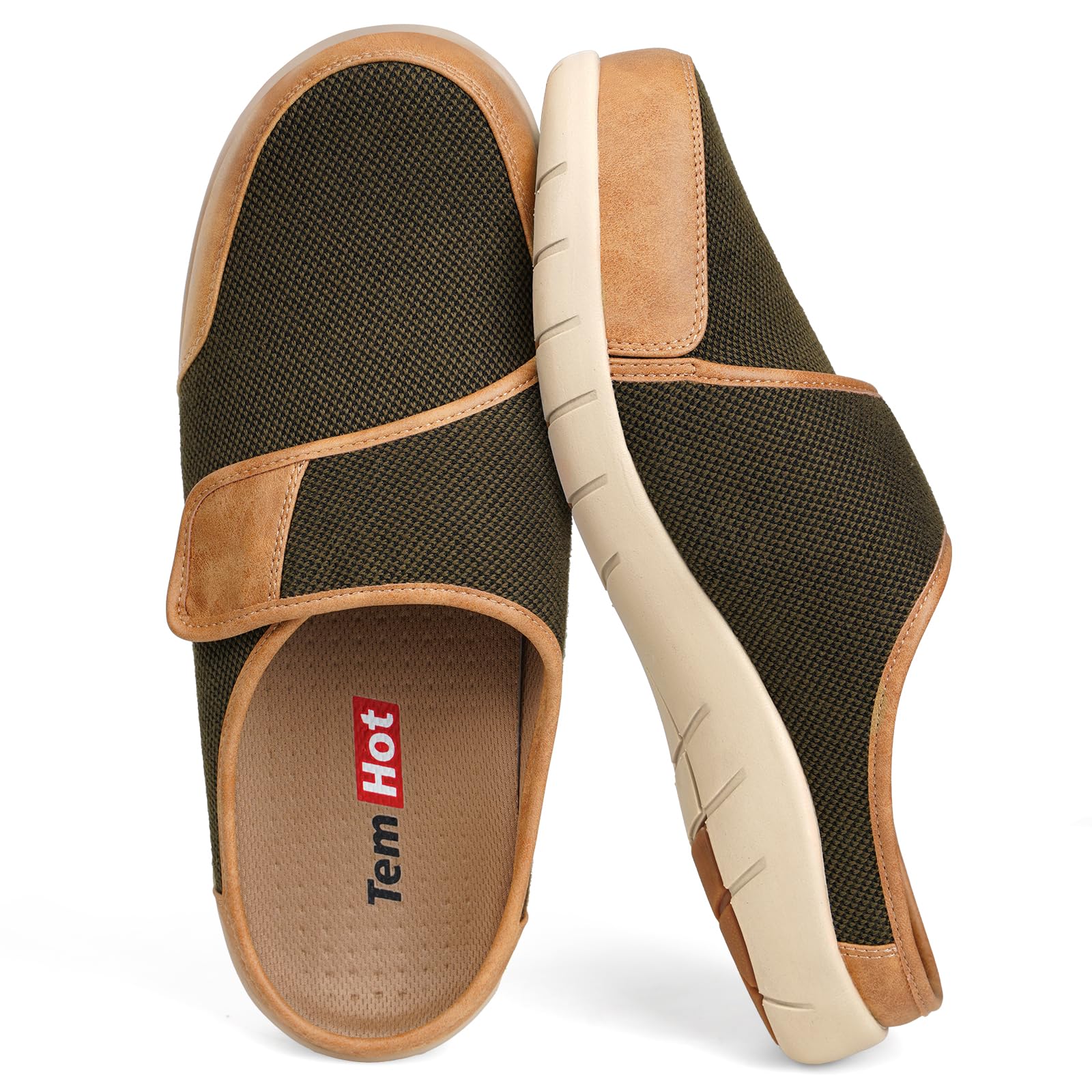 Diabetic Slippers for Men, Extra Wide Slippers with Adjustable Strap, Breathable Mens Slippers Wide Width, Indoor Outdoor Slip On Slippers Clogs for Swollen Feet