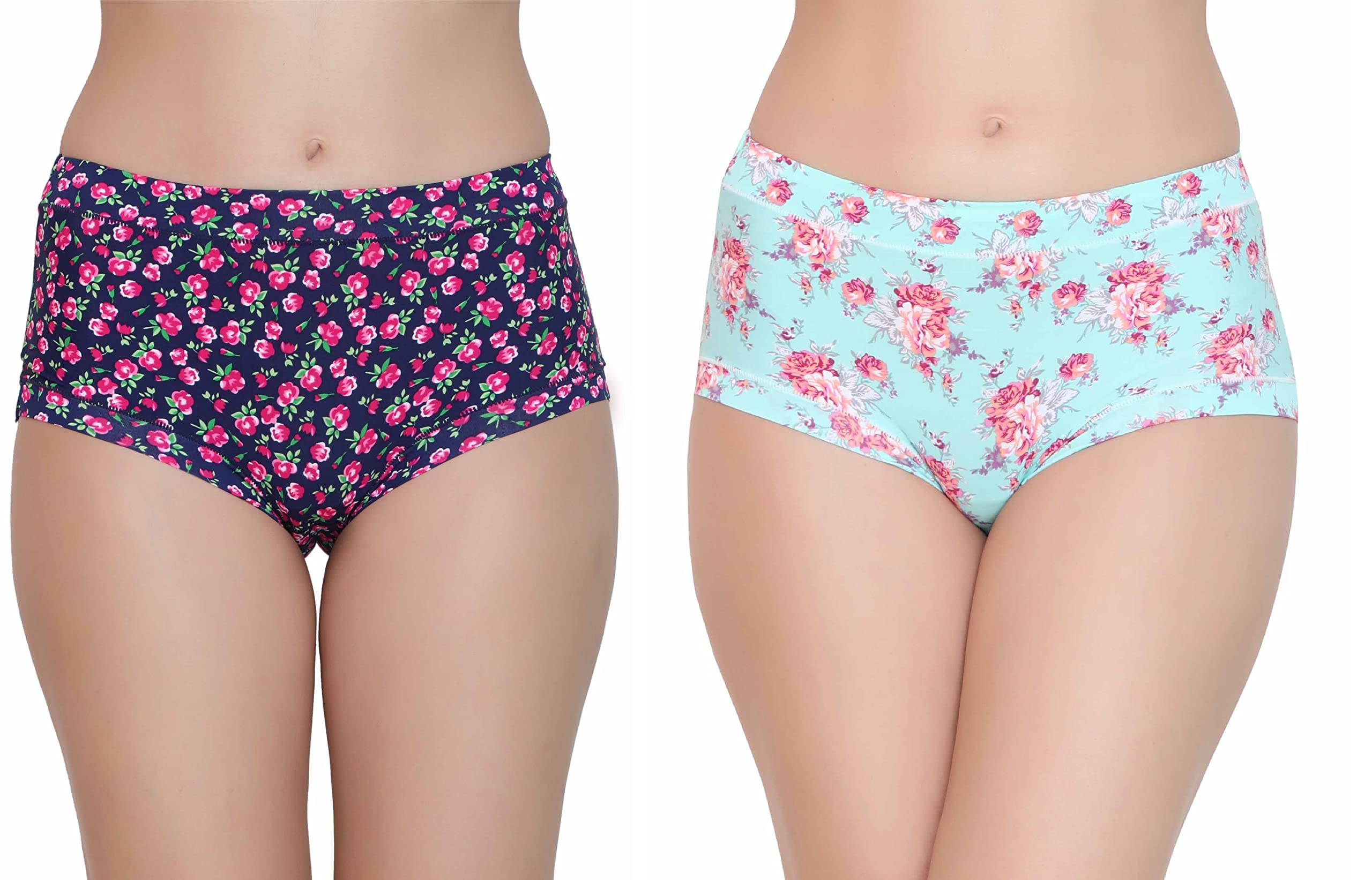 GLAMORASWomen's Mid Rise Floral Print Brief Panties | Nylon Spandex Soft Seamless Full-Coverage Underwear | Breathable & Stretchable Briefs for Everyday Comfort (Pack of 2)