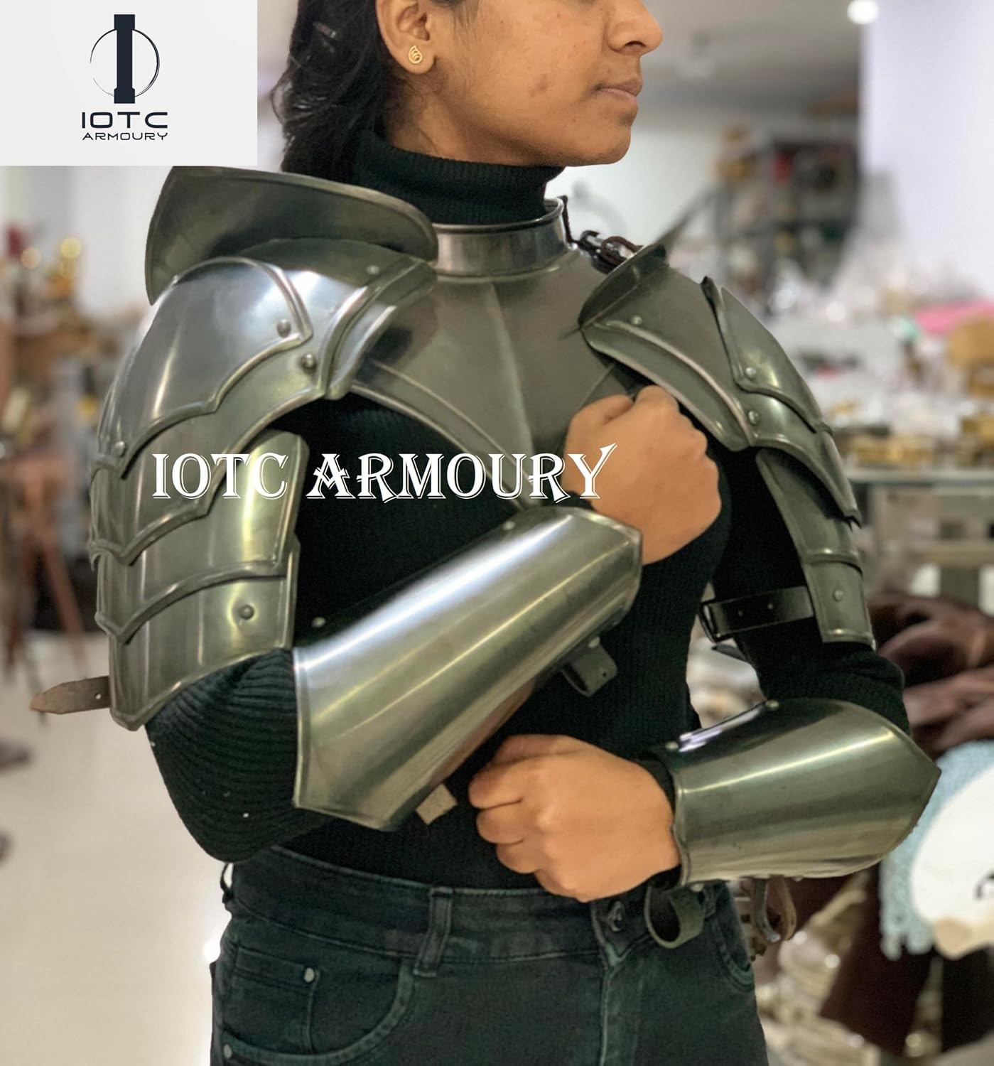 Medieval Knight Shoulder Armor Pauldron Set with Gorget & Arm Bracers-Lady Armor Costume for LARP, Cosplay Event's, Reenactment-Halloween Party Costume-Theator Act