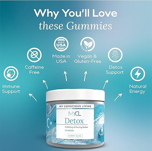 Miniatura 7 de Gomitas de hongos Chaga Detox - Suplemento de apoyo inmunológico antioxidante y hongos - 250 mg de cuerpos fructíferos - Suplementos de claridad