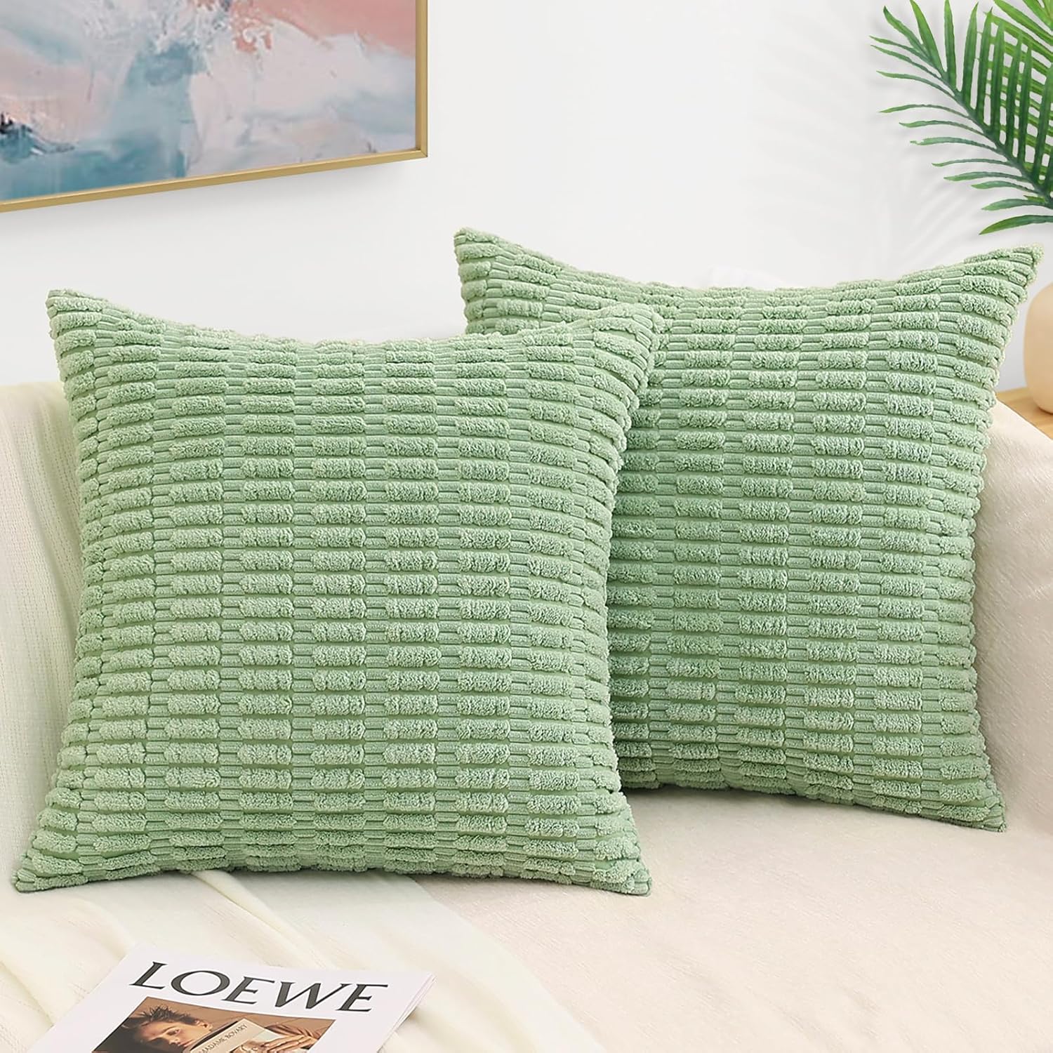 decorUhome Sage Green Decorative Throw Pillow Covers 26x26 Set of 2, Soft Corduroy