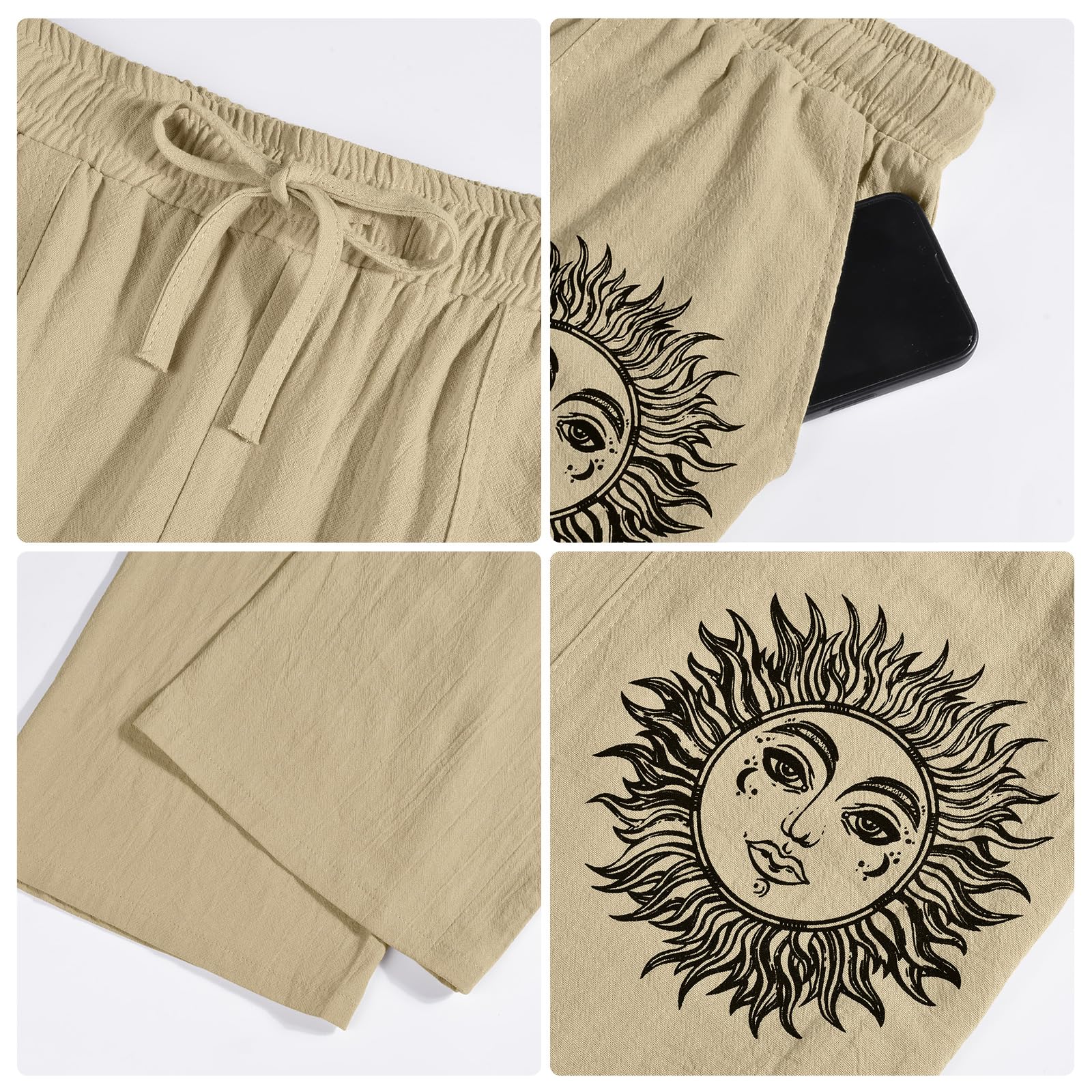 Litthing Pantalon en Lin Homme Pantalons de Jogging en Coton d'été Décontracté avec Poches à Cordon de Serrage Coupe Ample Pants Léger et Confortable