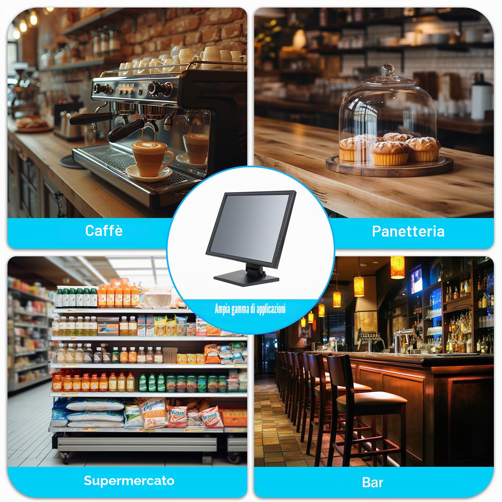 Monitor touchscreen LCD da 17 pollici, alta precisione, con penna, risoluzione 1280 × 1024, inclinabile orizzontalmente e verticalmente, display touch con VGA + USB, schermo per ristoranti