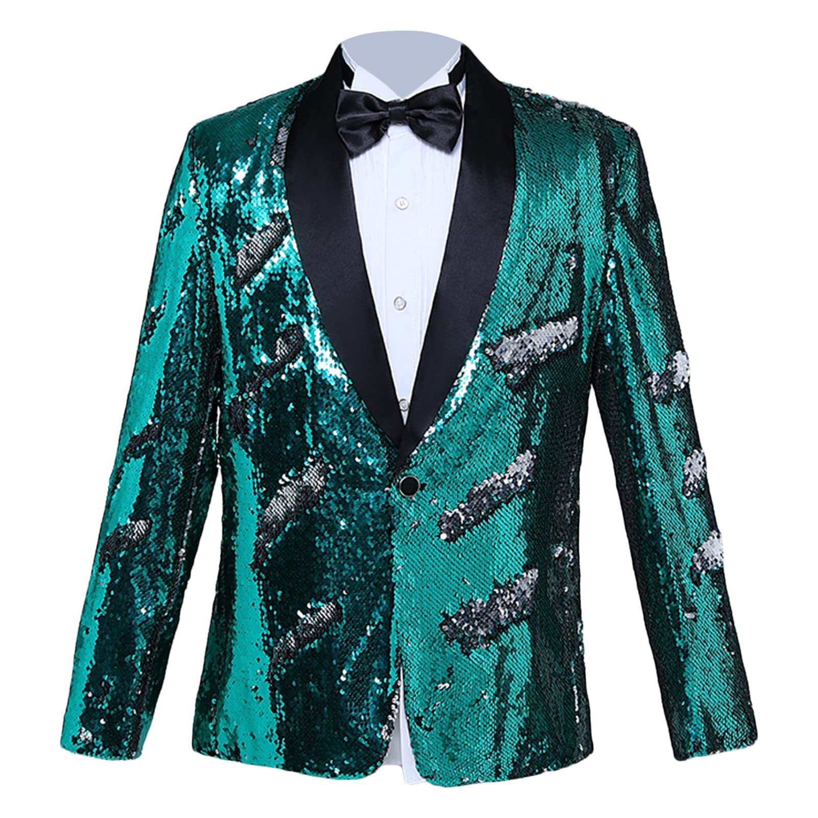 Men's Shiny Sequins Suit Jacket Sequin Wedding Nightclub Tuxedo Sport Coat Slim One Button Festival Party Blazer (Green,3X-Large)