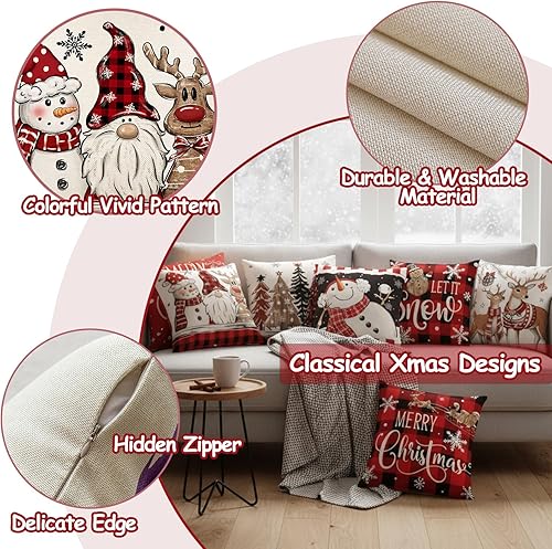 Miniatura 4 de Juego de 16 fundas de almohada de Navidad de 18 x 18 pulgadas, fundas de almohada navideñas para sofá, cama, fundas de cojín decorativas de Navidad