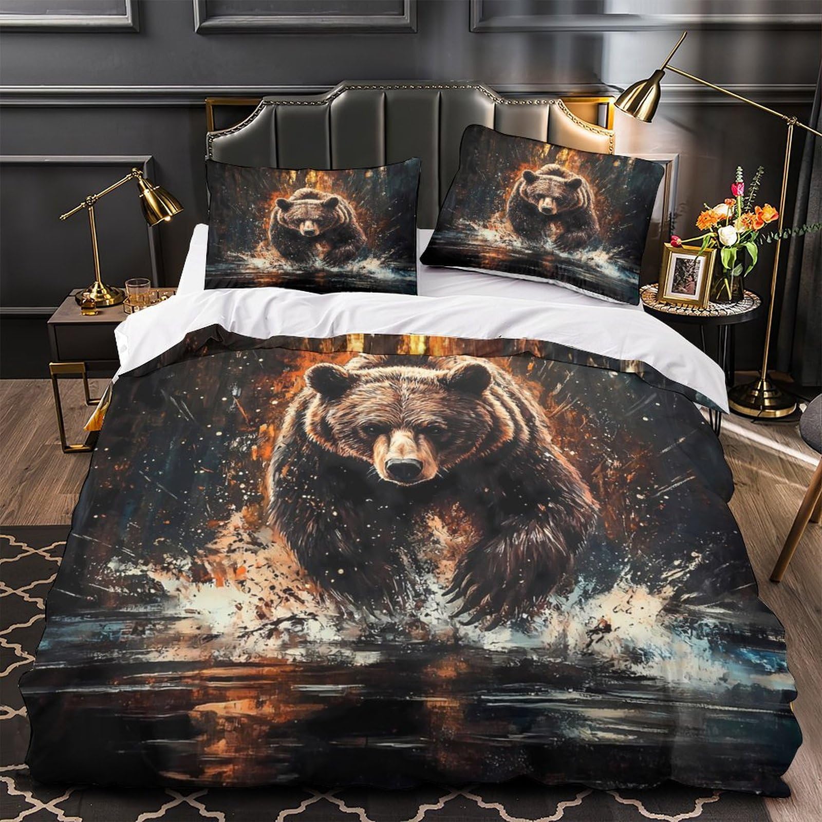 Housse de couette ours 3D hypoallergénique pour couple