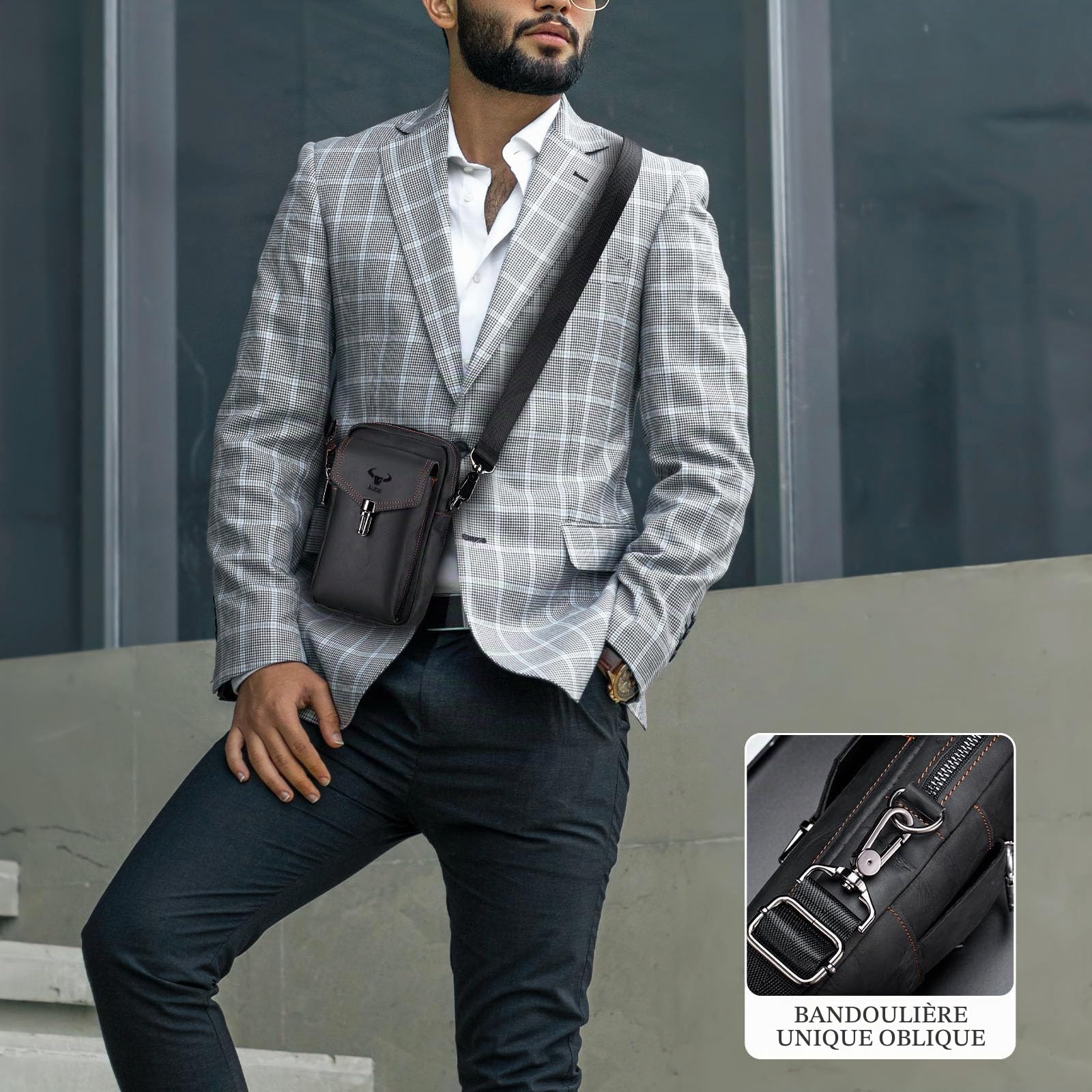 BAIGIO Pochette Homme en Cuir, Pochette Ceinture Téléphone Portable avec Passant, Sacoche Ceinture Homme, Multi-usages Taille Sac